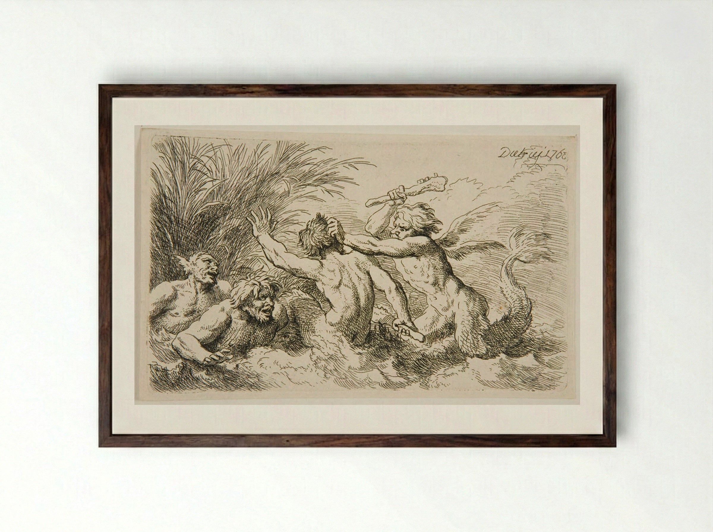 Battle of Tritons - Christian Wilhelm Ernst Dietrich - Framed Print Dark Wood