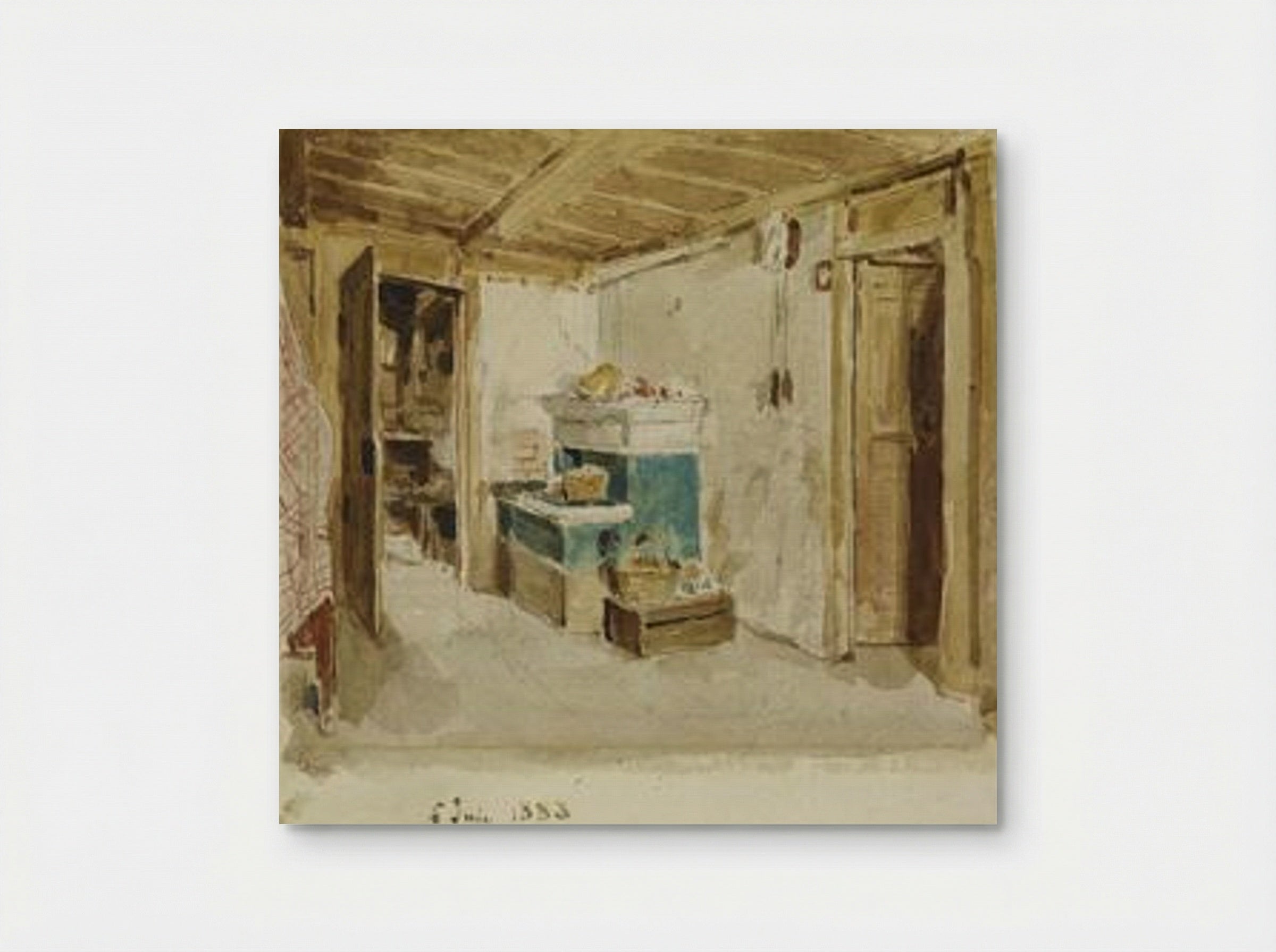 Bauernstube mit grünem Ofen - Albert Anker - Poster