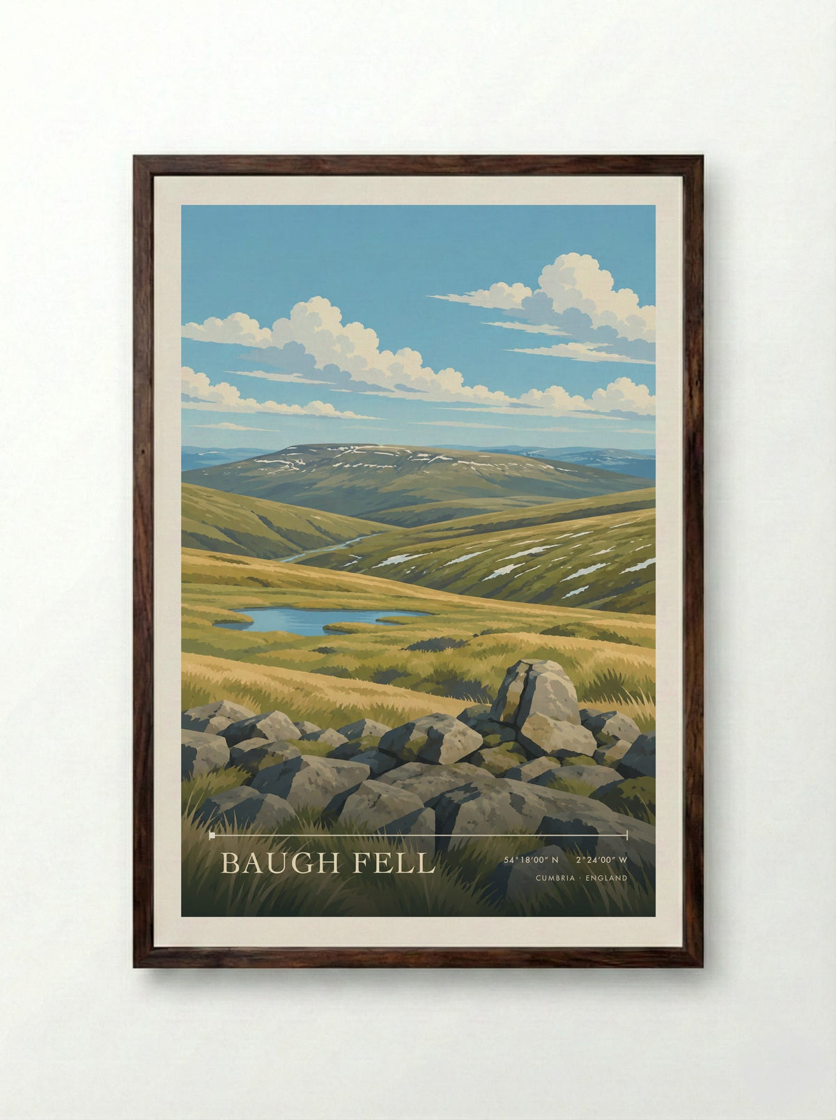 Baugh Fell, Cumbria | Travel Poster - Framed Print Dark Wood