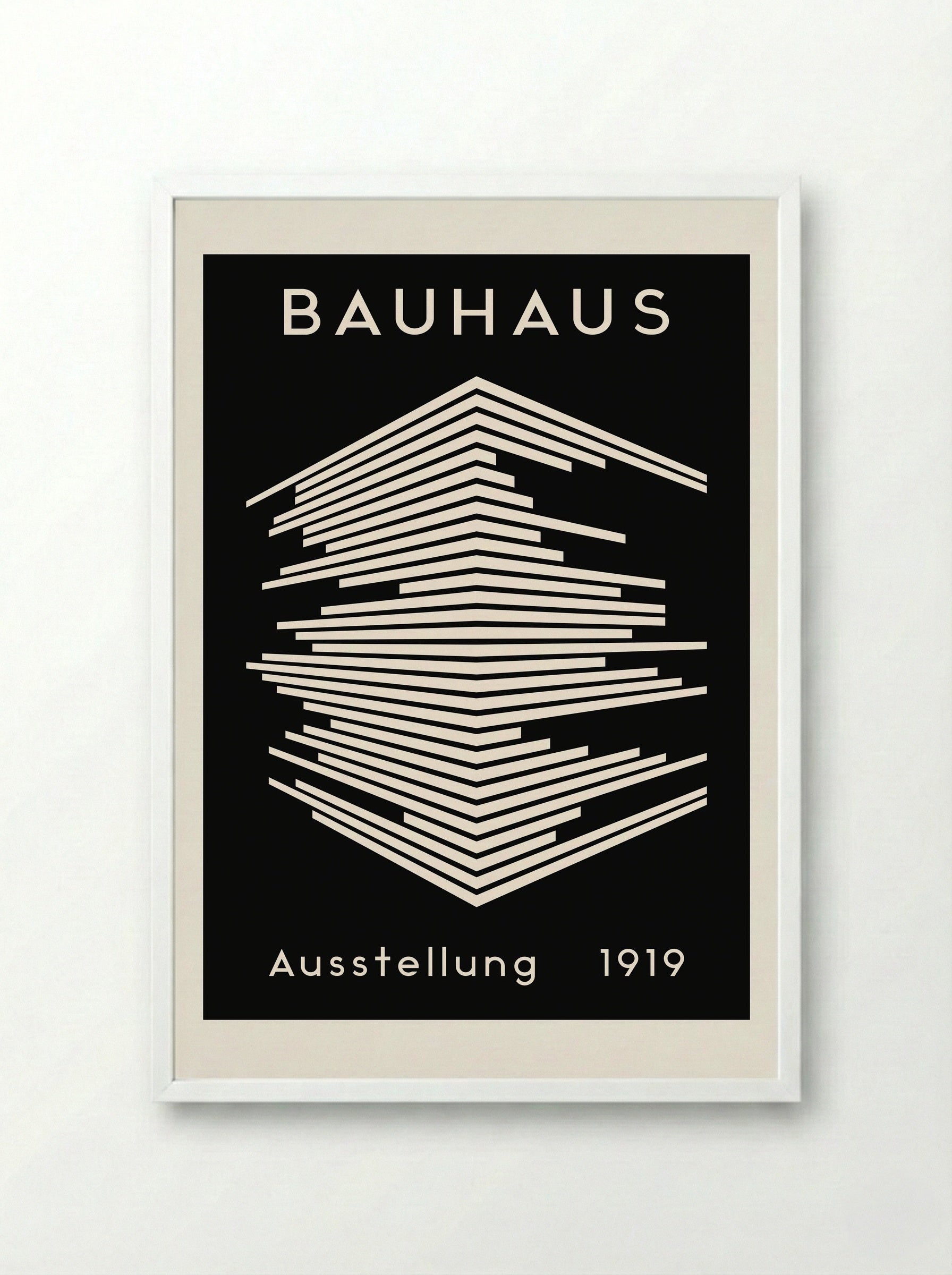 Bauhaus Architectural Lines on Black - Framed Print White