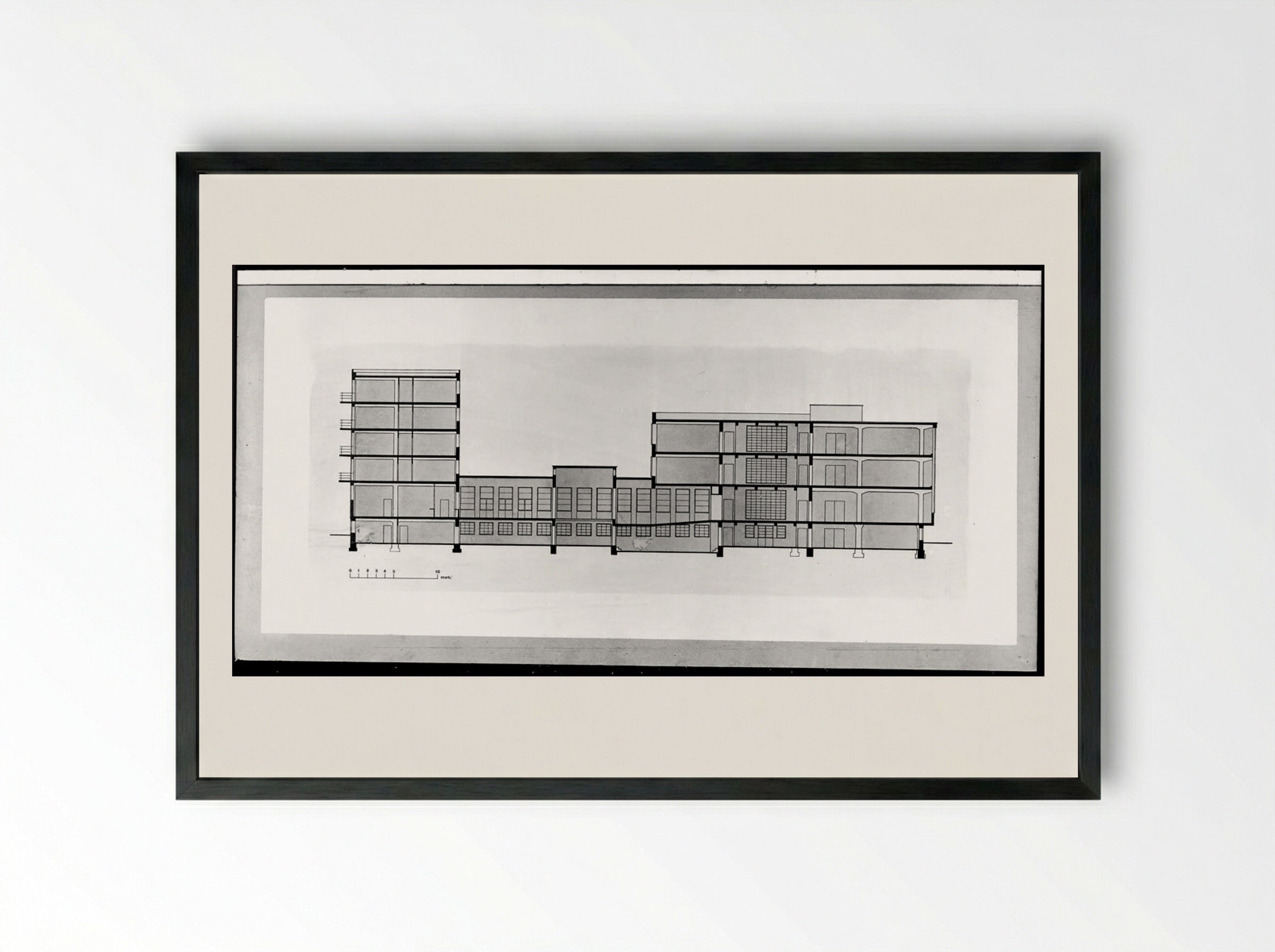 Bauhaus Building, Dessau: East-West Section - Walter Gropius - Framed Print Black