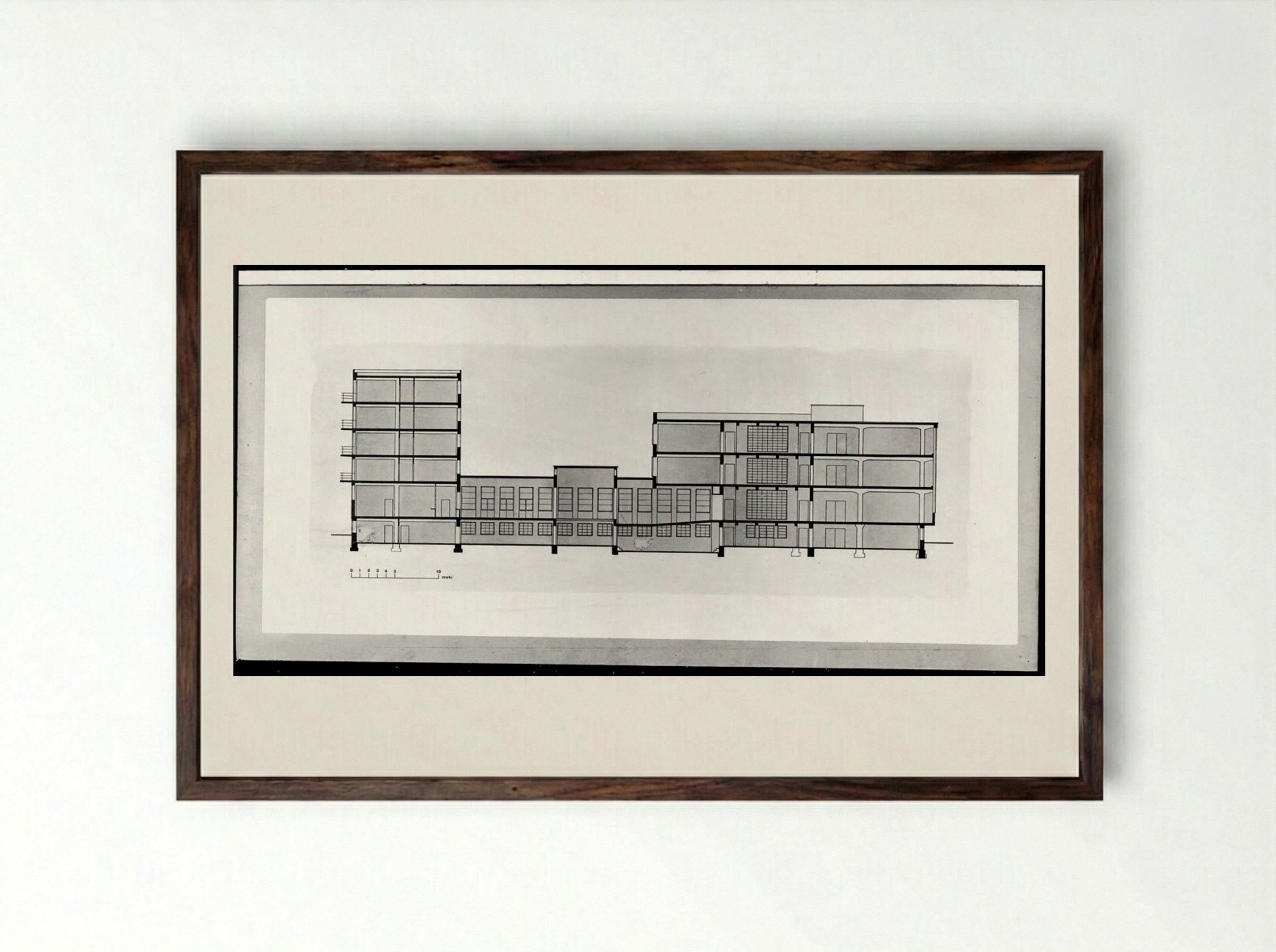 Bauhaus Building, Dessau: East-West Section - Walter Gropius - Framed Print Dark Wood