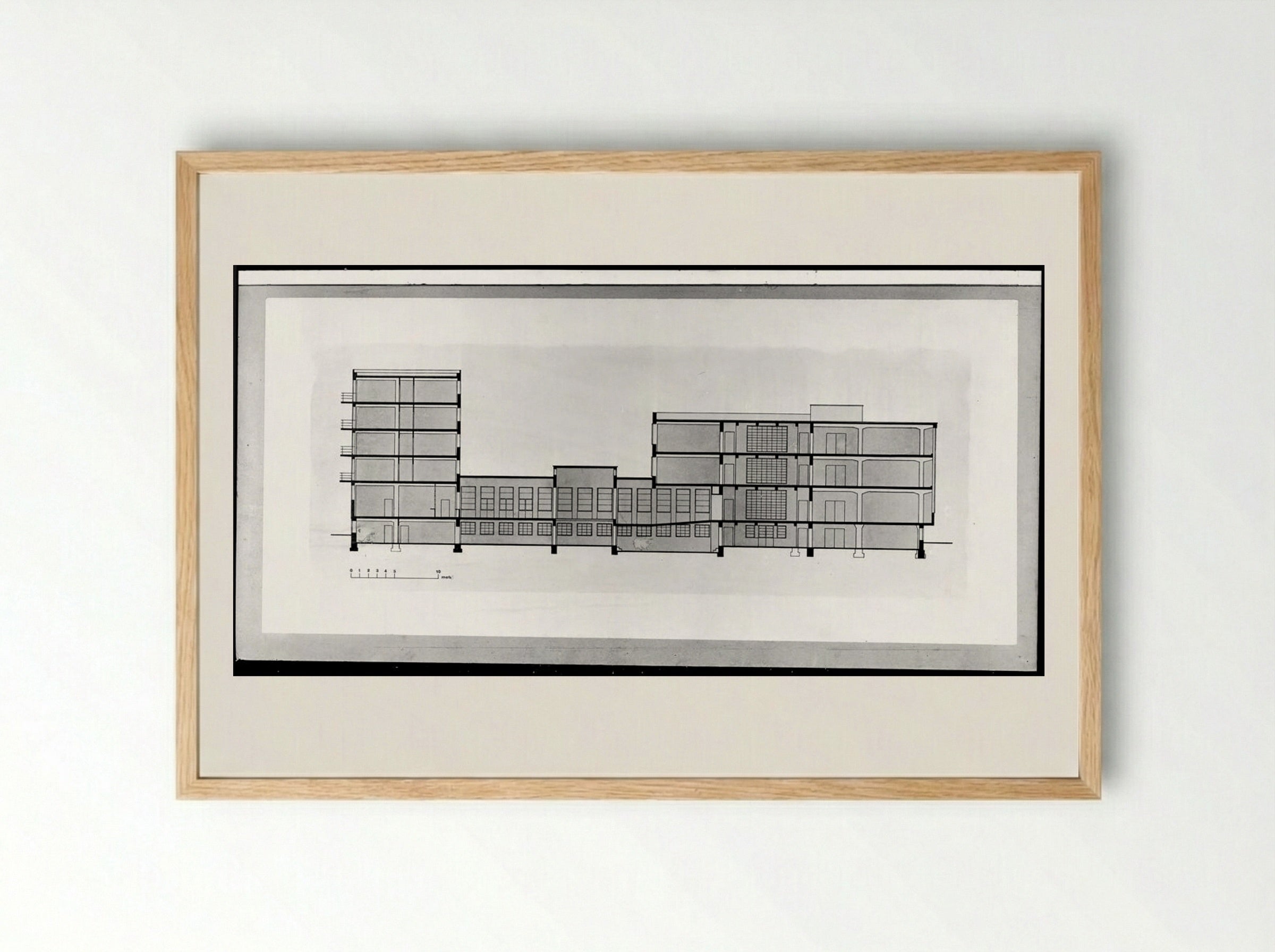 Bauhaus Building, Dessau: East-West Section - Walter Gropius - Framed Print Wood