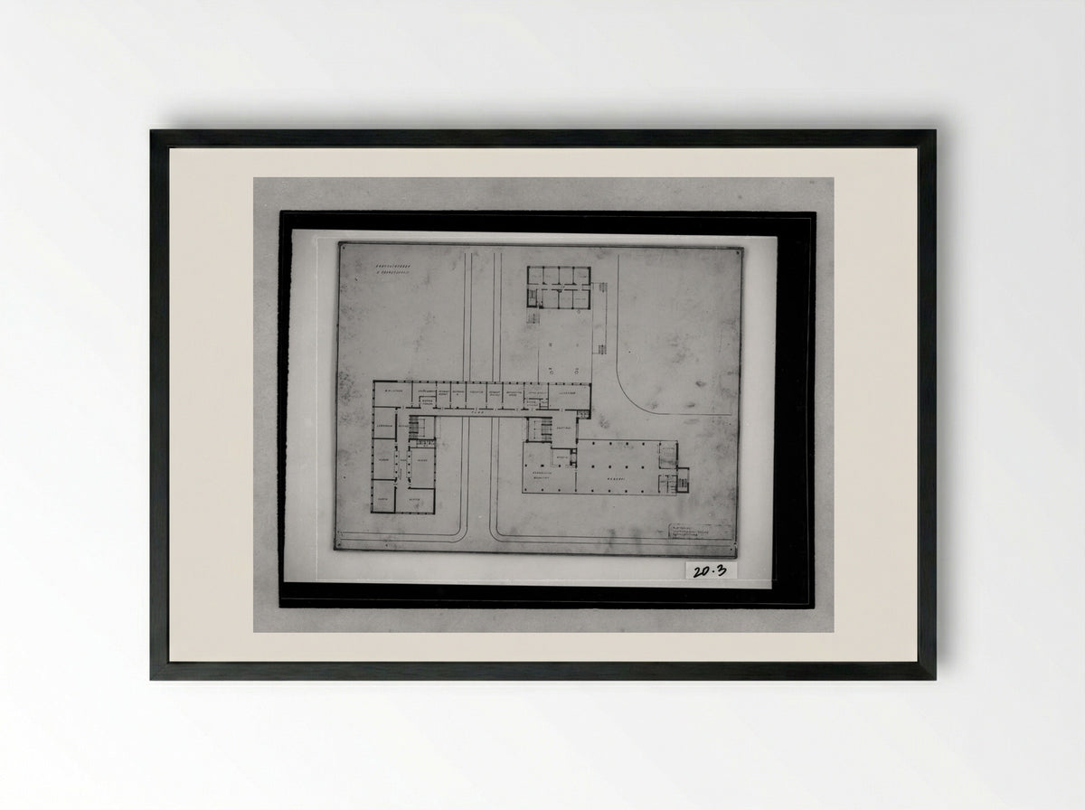 Bauhaus Building, Dessau: First Floor Plan - Walter Gropius - Framed Print Black