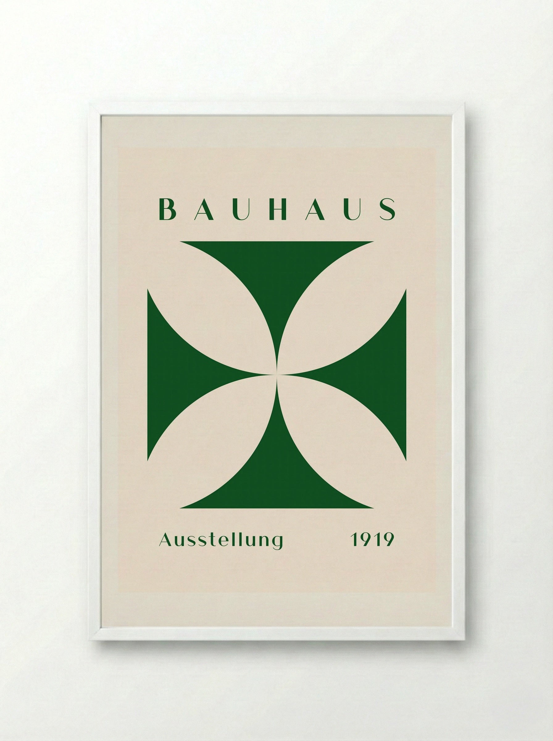 Bauhaus Cross Form - Green on Cream (1919) - Framed Print White