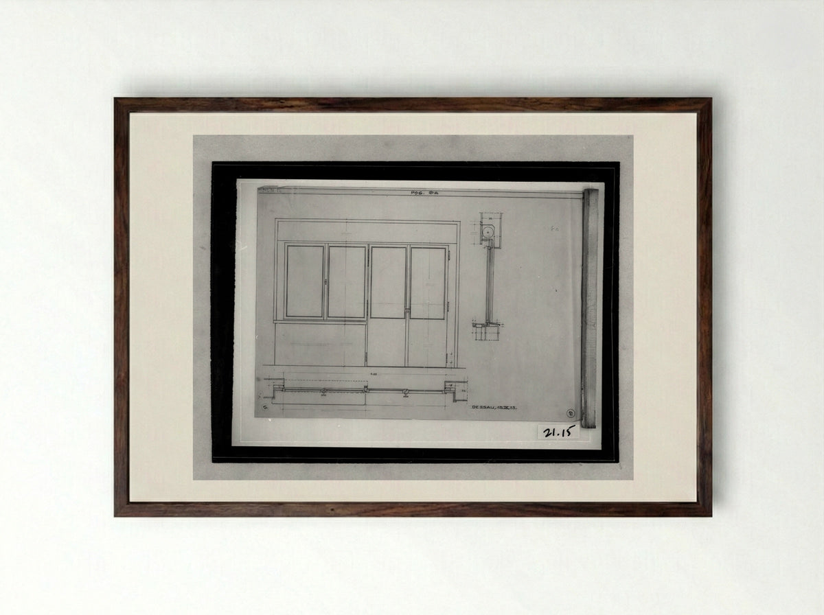 Bauhaus Masters' Housing, Dessau: Terrace windows and doors - Walter Gropius - Framed Print Dark Wood
