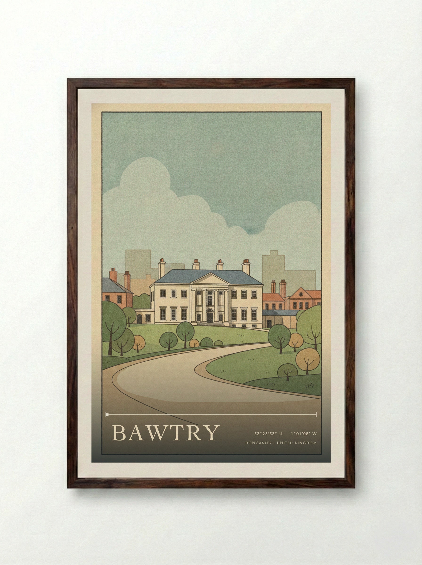 Bawtry Doncaster United Kingdom Travel Poster - Framed Print Dark Wood