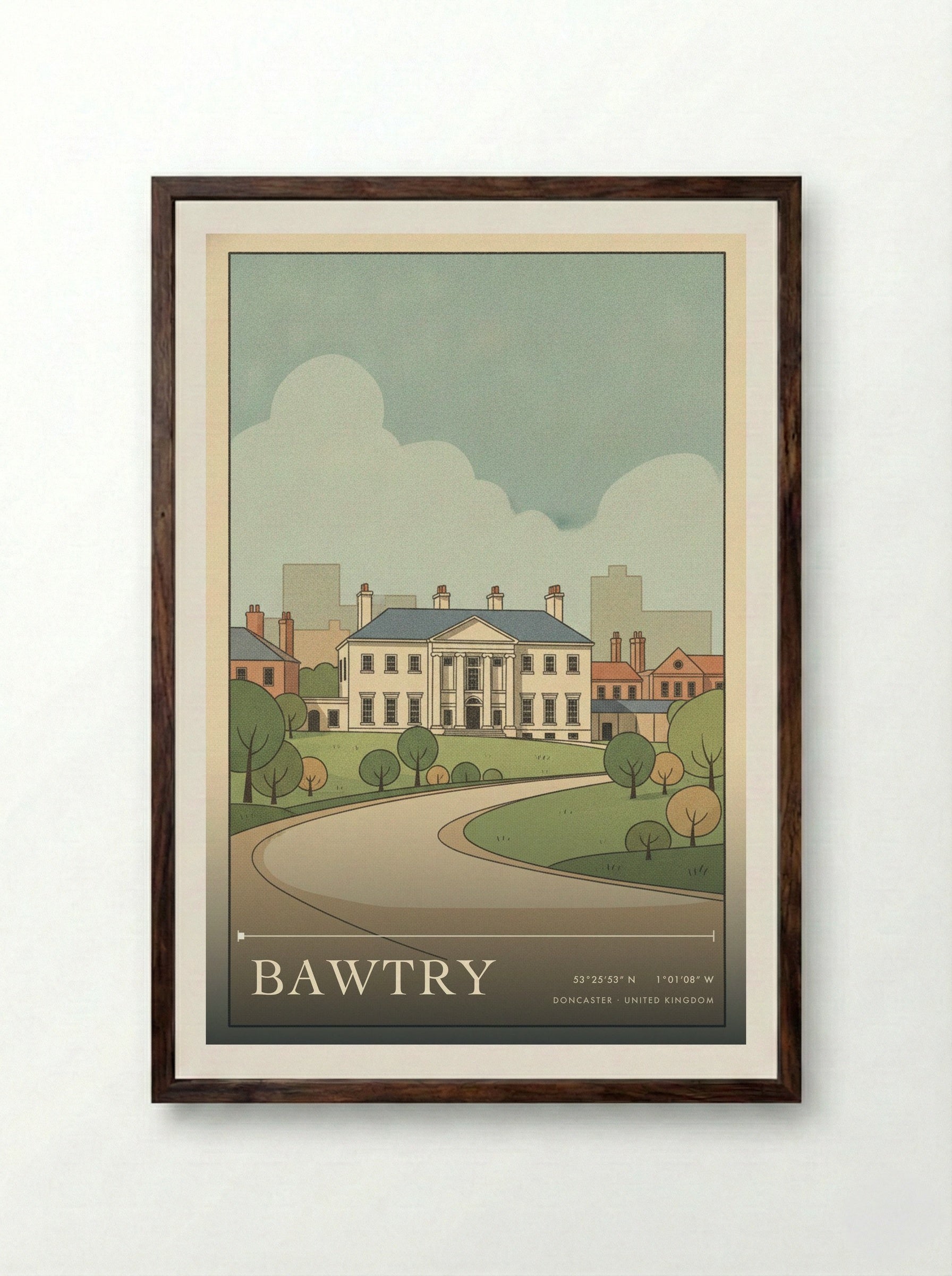 Bawtry Doncaster United Kingdom Travel Poster - Framed Print Dark Wood