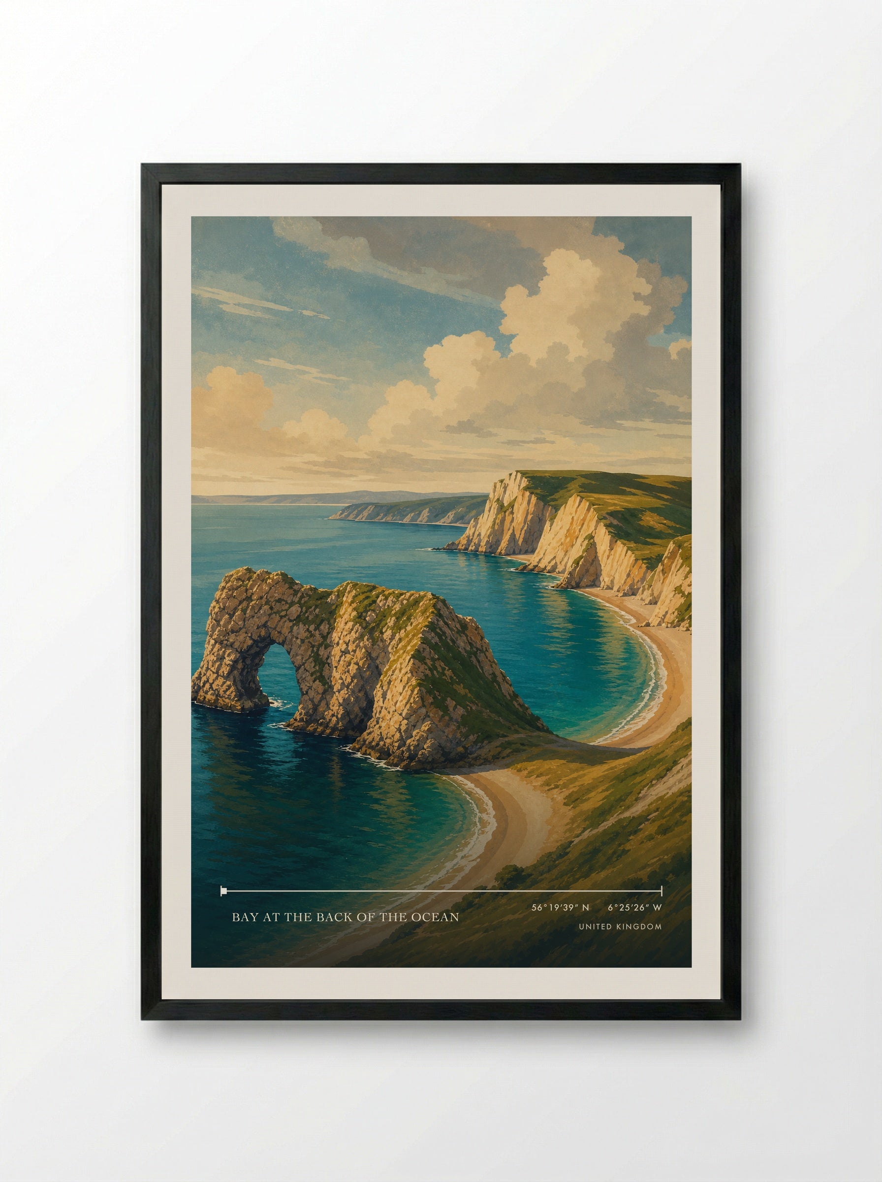Bay at the Back of the Ocean United Kingdom Travel Poster - Framed Print Black