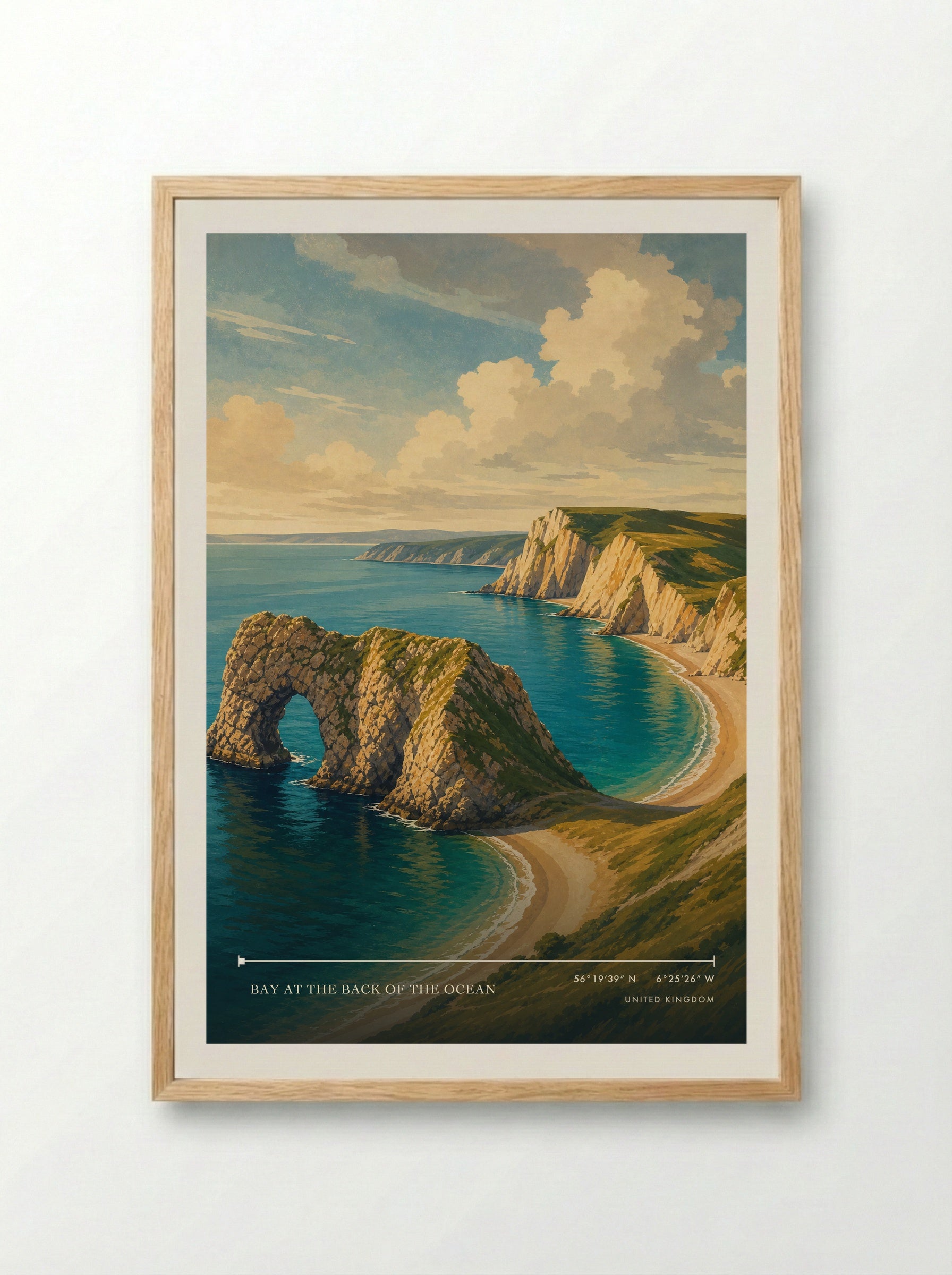 Bay at the Back of the Ocean United Kingdom Travel Poster - Framed Print Wood