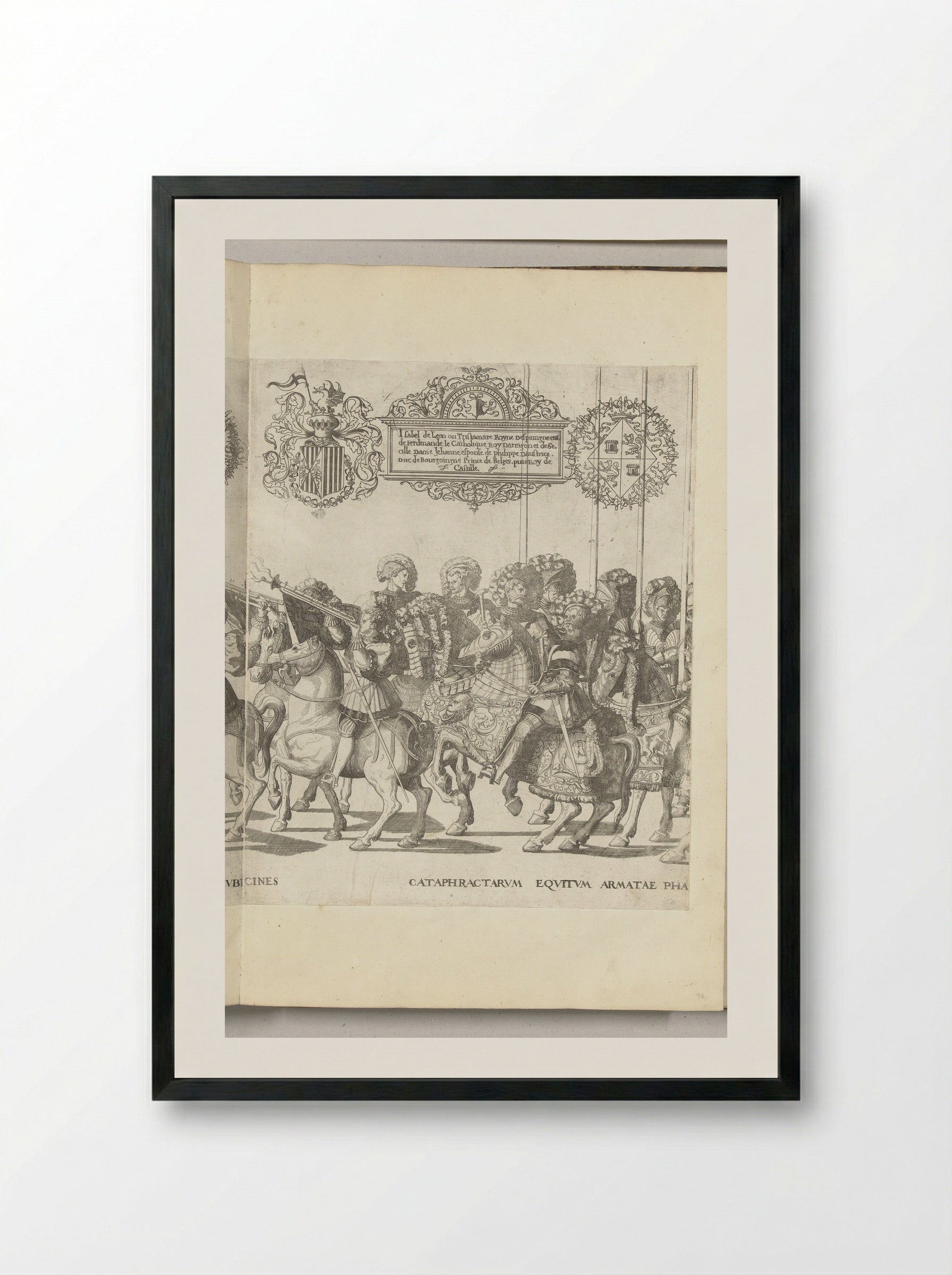 Bazuinen en landsknechten, plaat [II] - Nicolaas Hogenberg - Framed Print Black