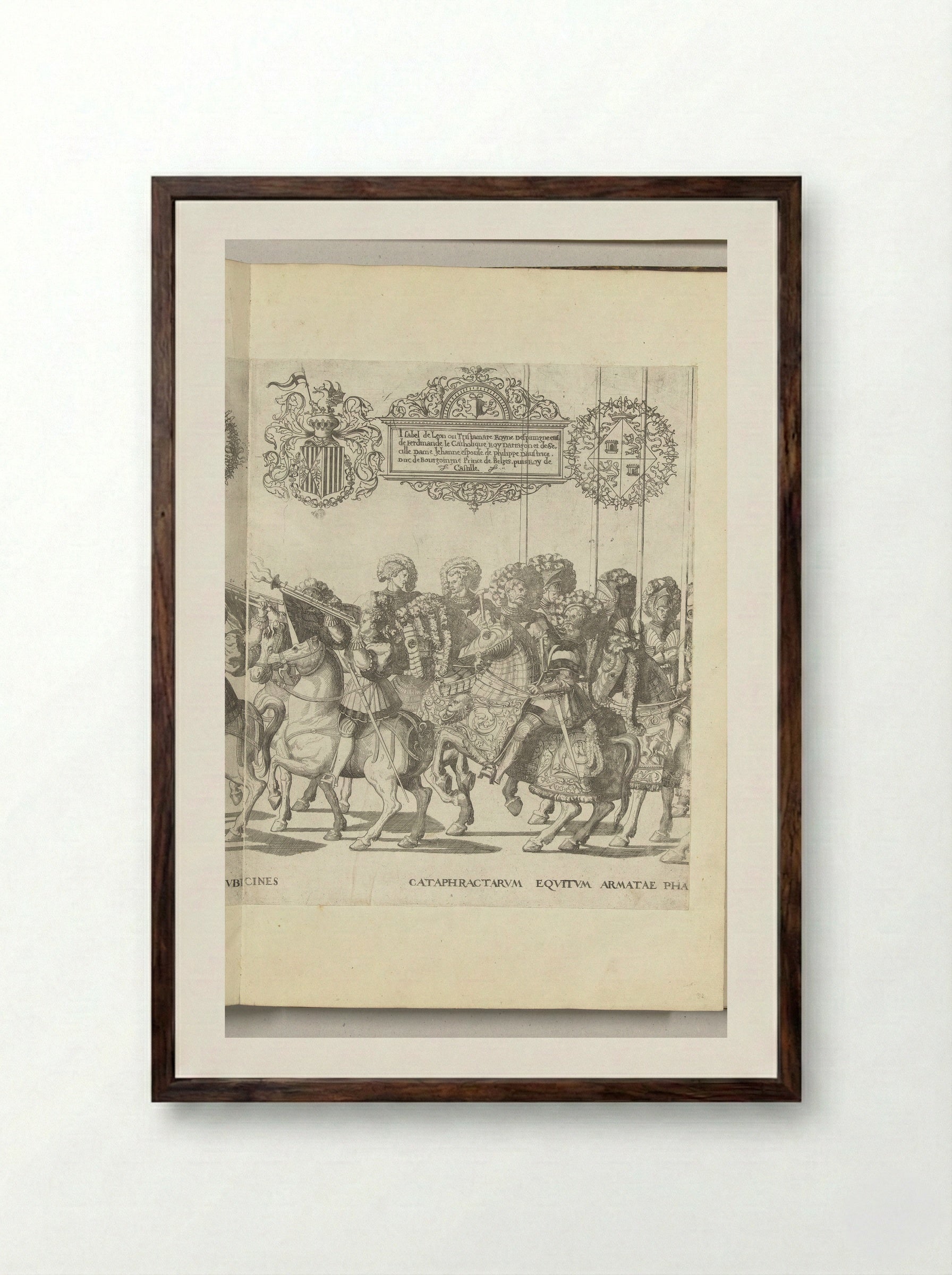Bazuinen en landsknechten, plaat [II] - Nicolaas Hogenberg - Framed Print Dark Wood