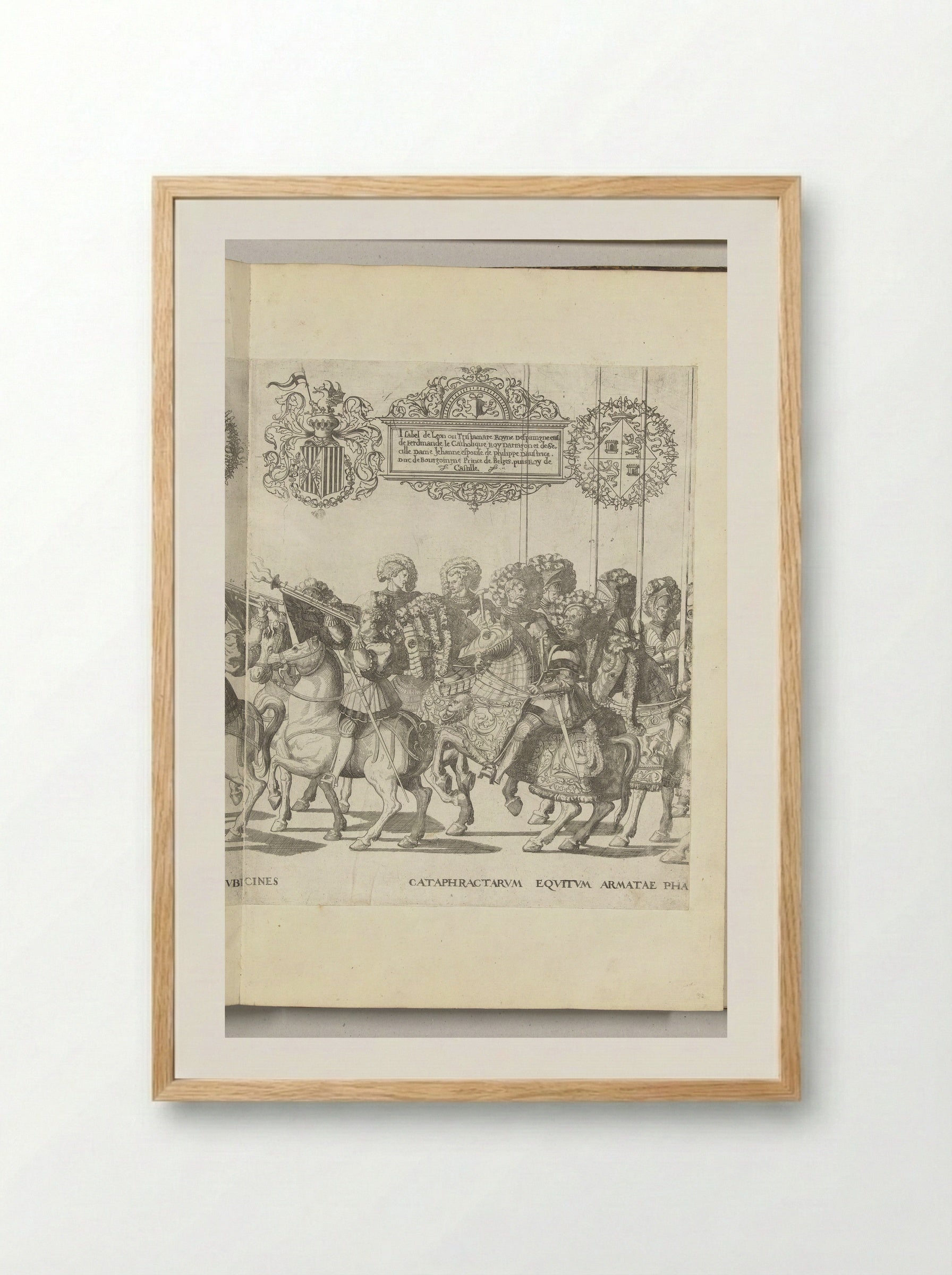 Bazuinen en landsknechten, plaat [II] - Nicolaas Hogenberg - Framed Print Wood