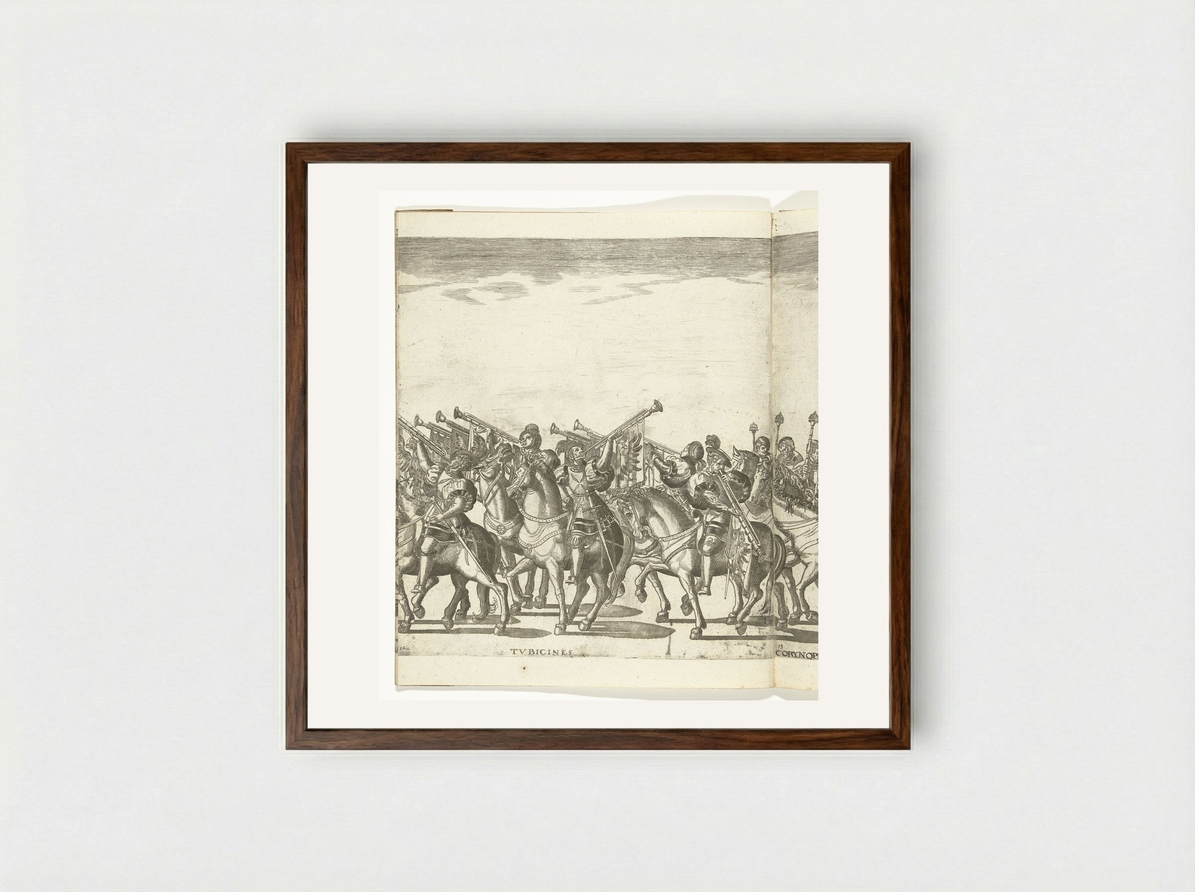 Bazuinen, plaat 12 (Tubicines) - Nicolaas Hogenberg - Framed Print Dark Wood