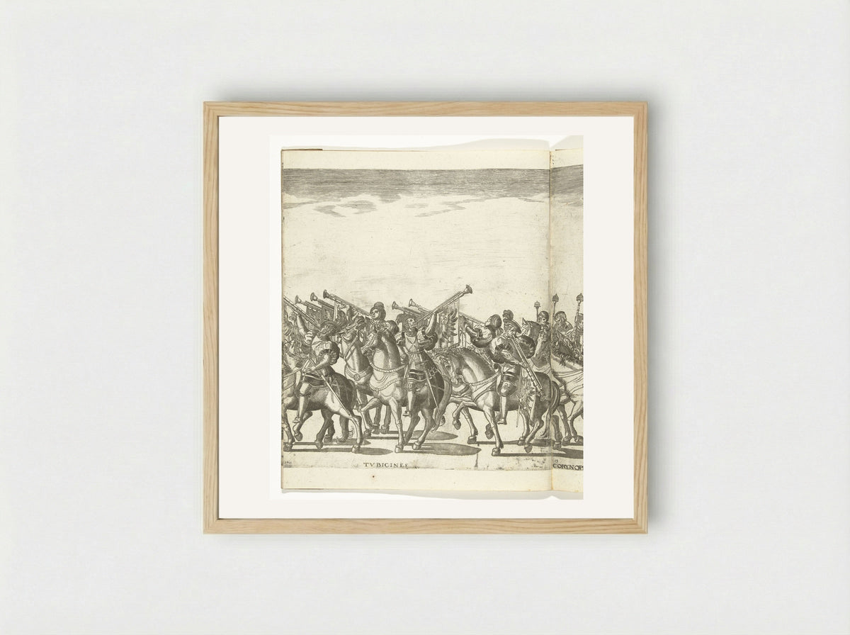 Bazuinen, plaat 12 (Tubicines) - Nicolaas Hogenberg - Framed Print Wood