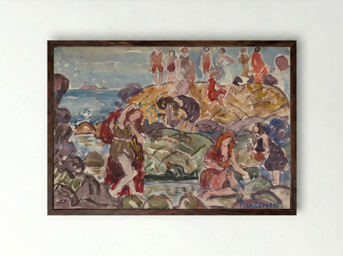 Beach, New England - Maurice Brazil Prendergast - Framed Print Dark Wood