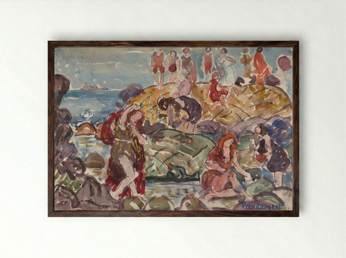 Beach, New England - Maurice Brazil Prendergast - Framed Print Dark Wood