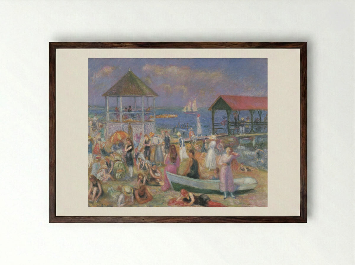 Beach Scene, New London - William James Glackens - Framed Print Dark Wood