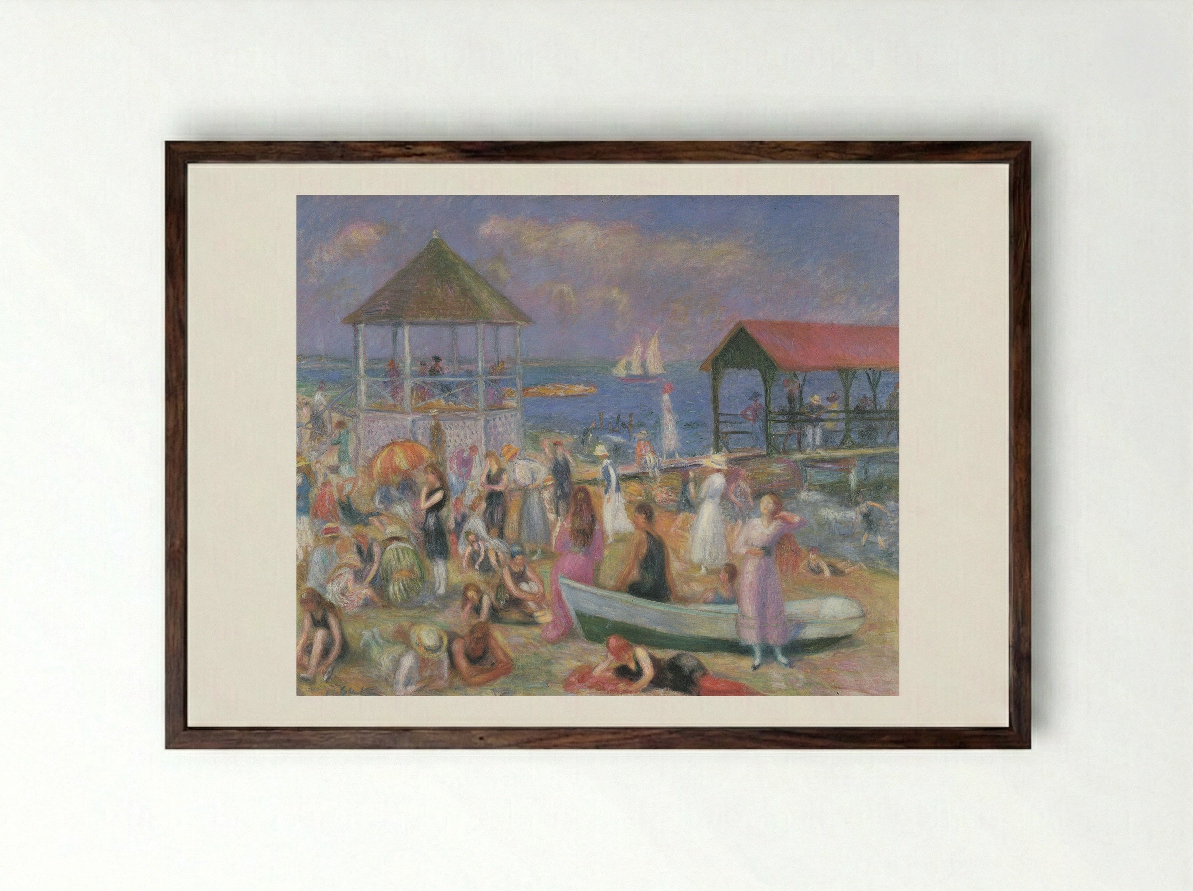 Beach Scene, New London - William James Glackens - Framed Print Dark Wood