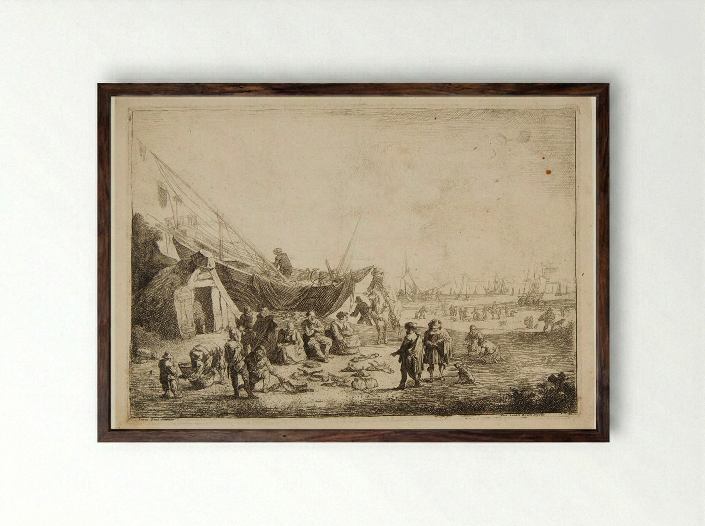 Beach Scene at Scheveningen - Pieter Bout - Framed Print Dark Wood