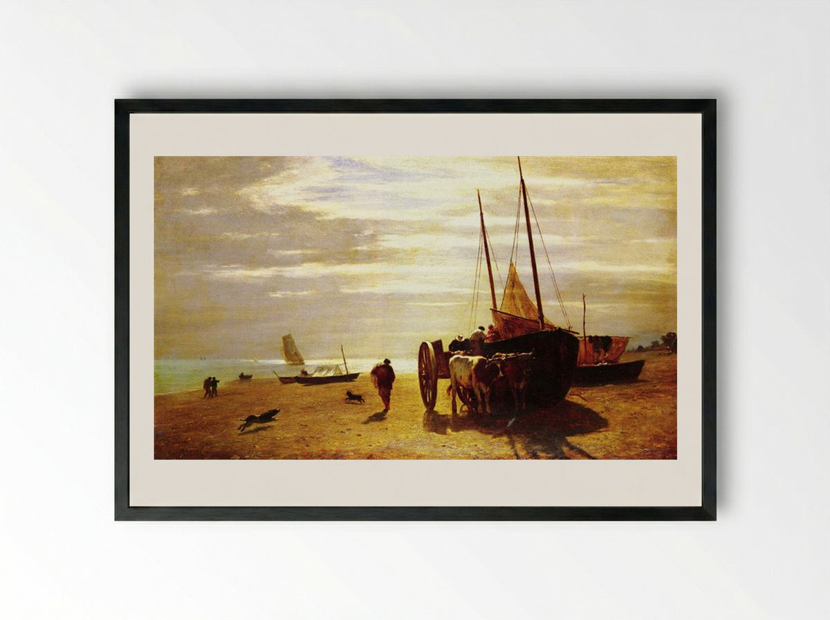Beach at Trouville - Constant Troyon - Framed Print Black