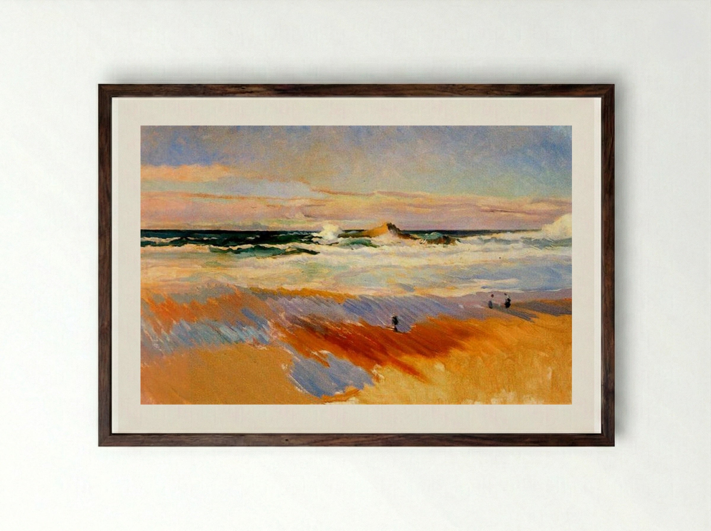 Beach of Biarritz, France - Joaquín Sorolla - Framed Print Dark Wood