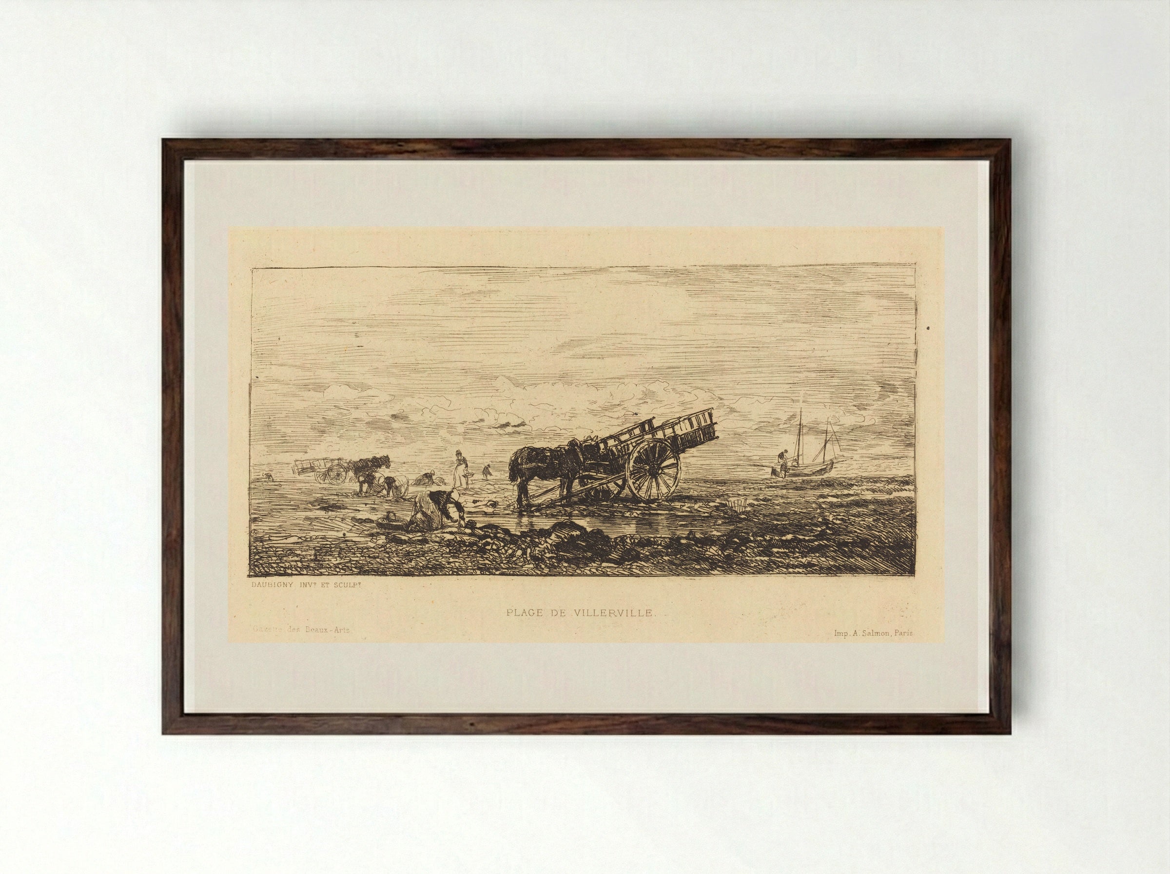 Beach of Villerville - Charles-François Daubigny - Framed Print Dark Wood
