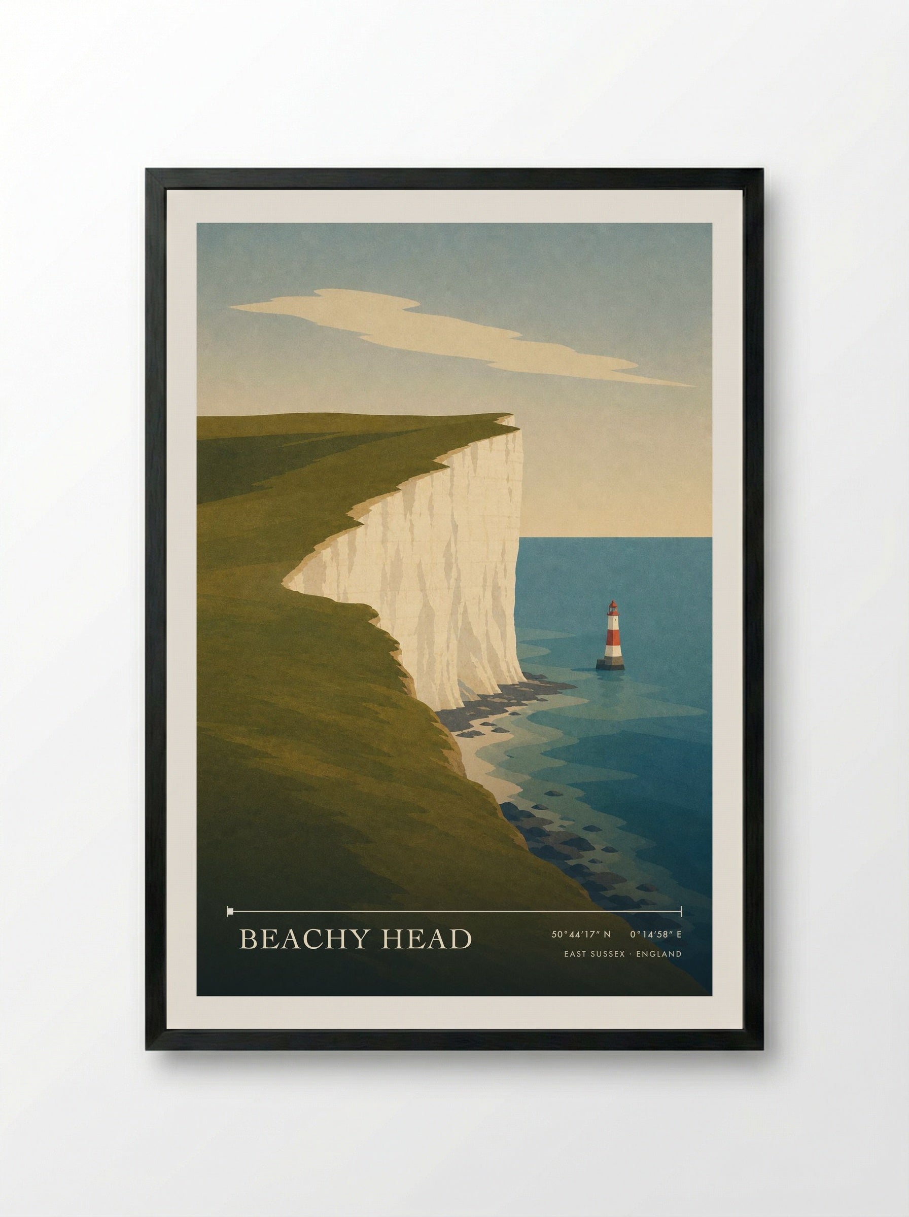 Beachy Head Travel Poster Artwork - Framed Print Black