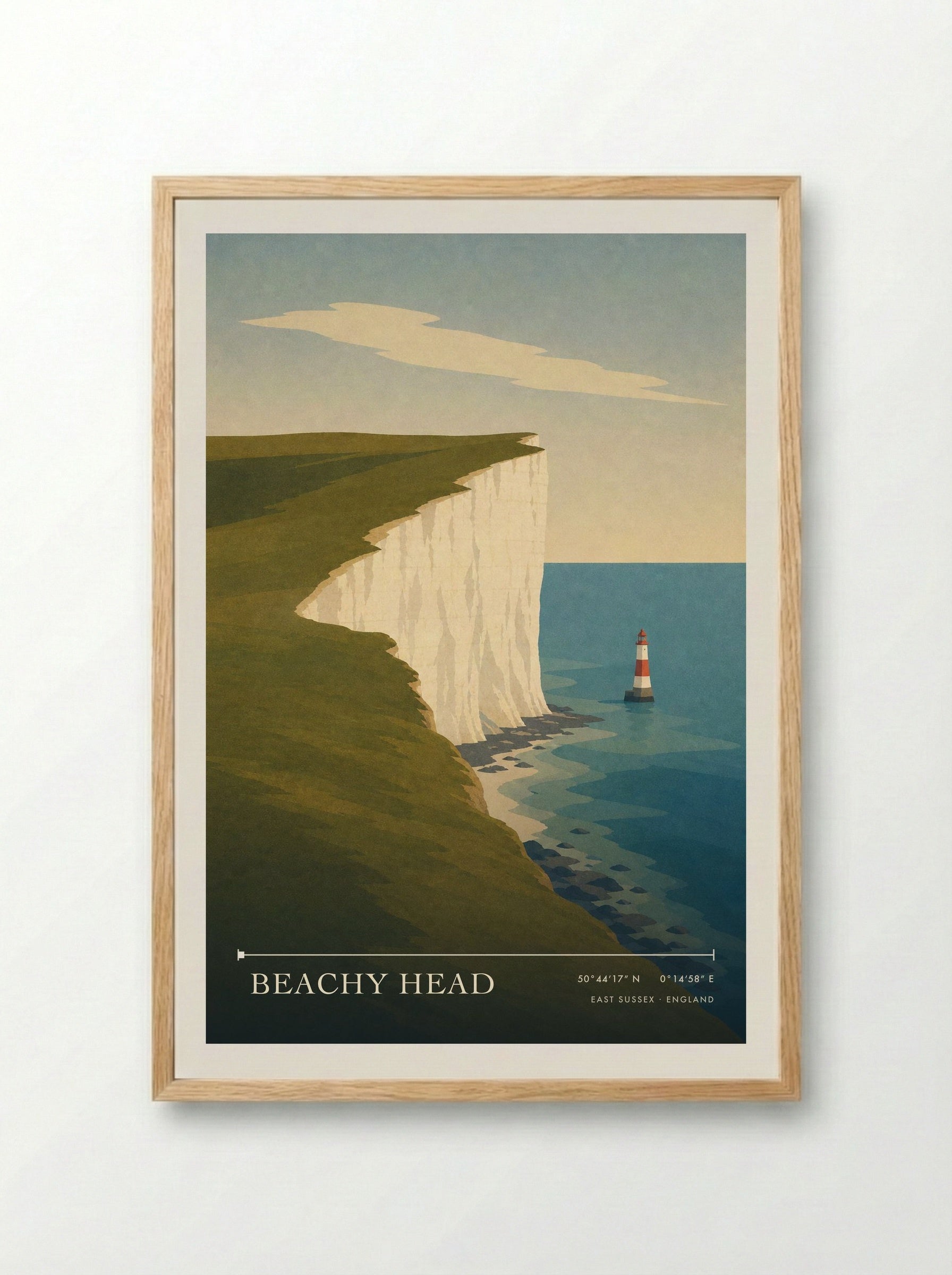 Beachy Head Travel Poster Artwork - Framed Print Wood