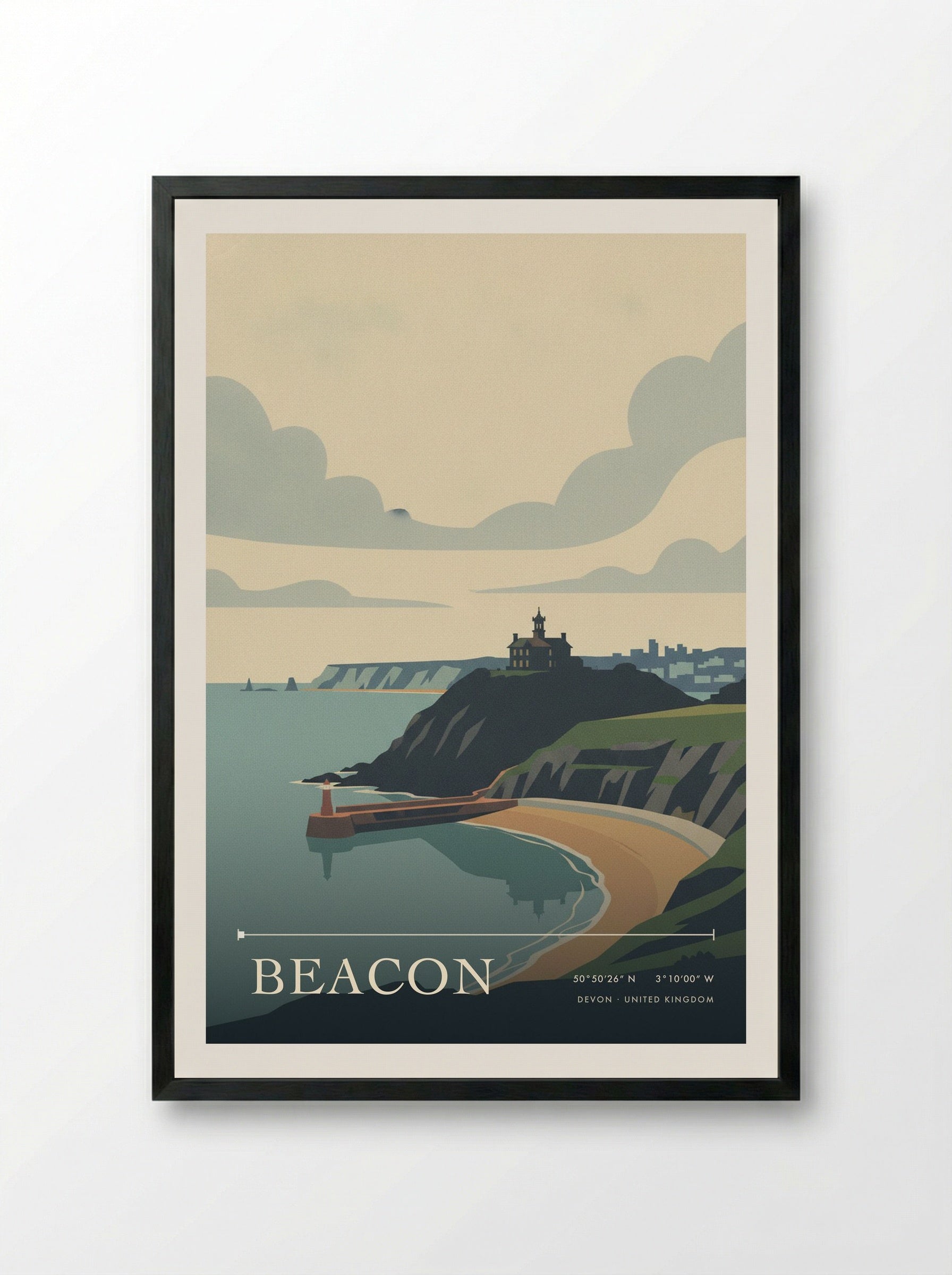 Beacon Devon United Kingdom Travel Poster - Framed Print Black