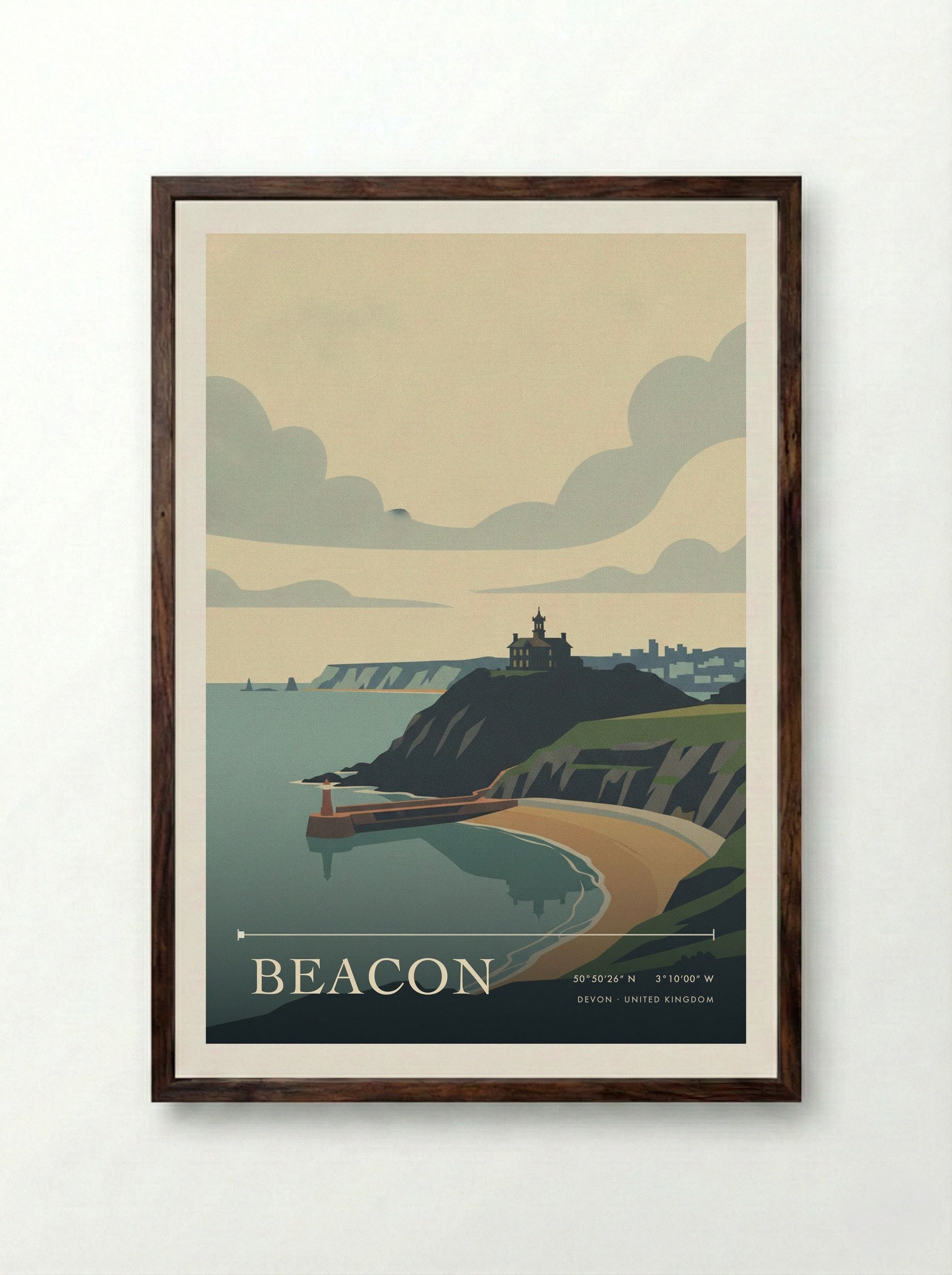 Beacon Devon United Kingdom Travel Poster - Framed Print Dark Wood