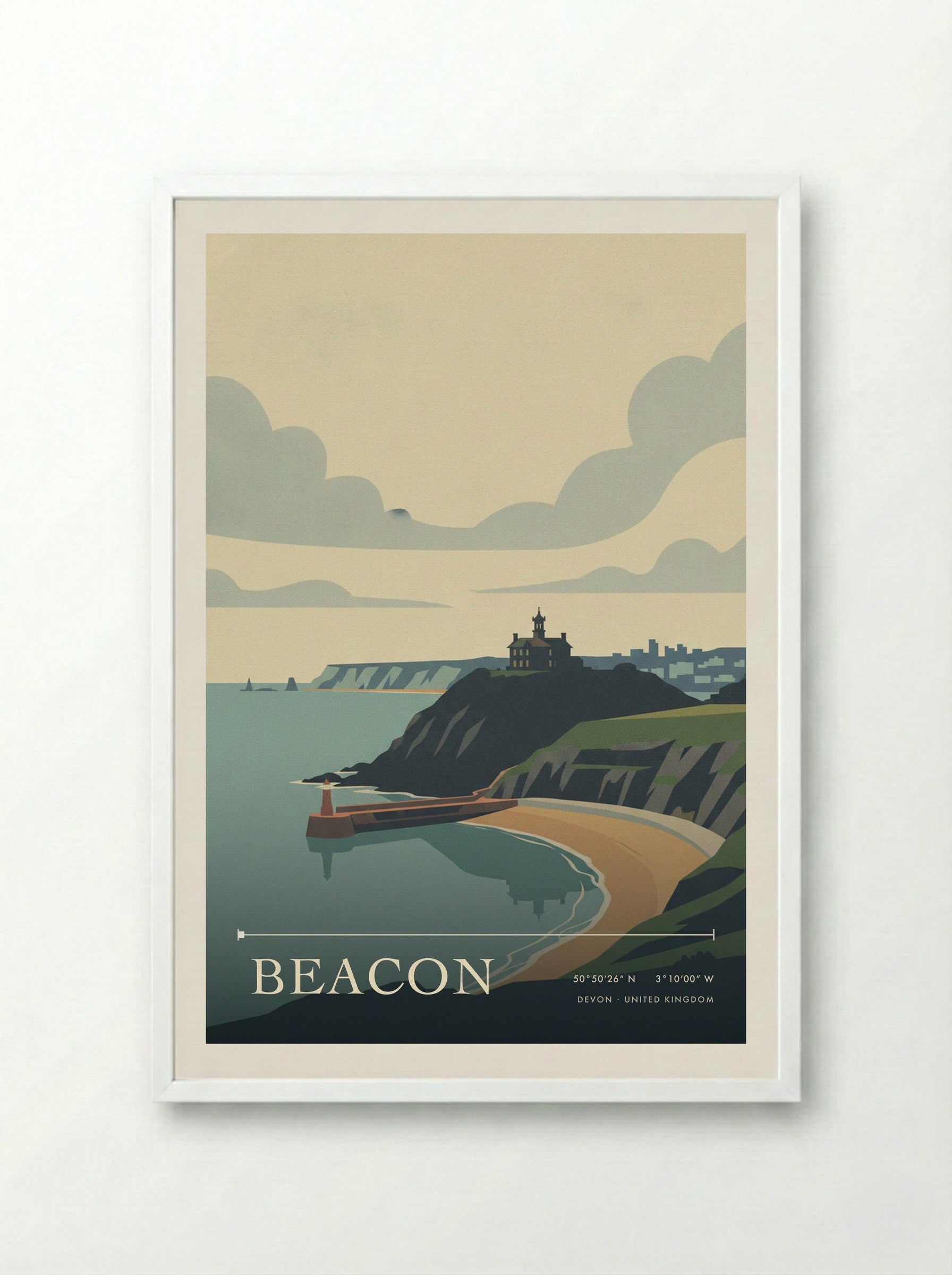 Beacon Devon United Kingdom Travel Poster - Framed Print White