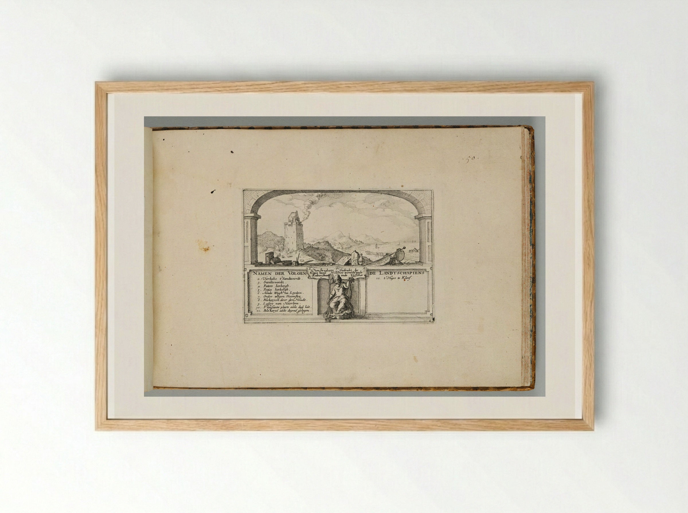 Beacon at Zandvoort, with Table of Contents - Claes Jansz. Visscher - Framed Print Wood