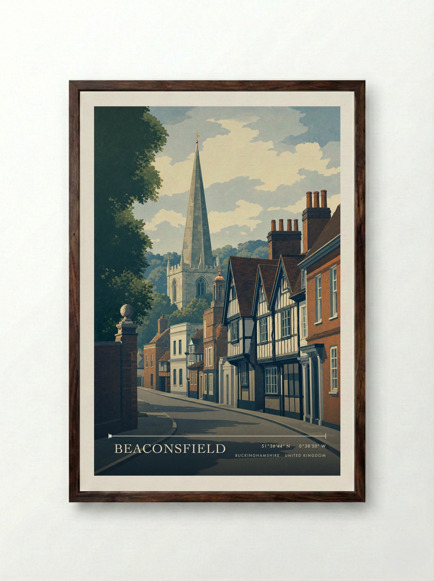 Beaconsfield Buckinghamshire United Kingdom Travel Poster - Framed Print Dark Wood