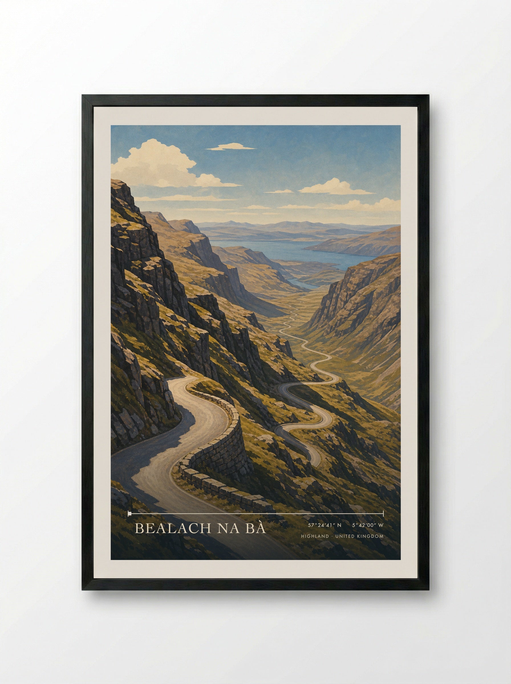 Bealach na Bà Highland United Kingdom Travel Poster - Framed Print Black