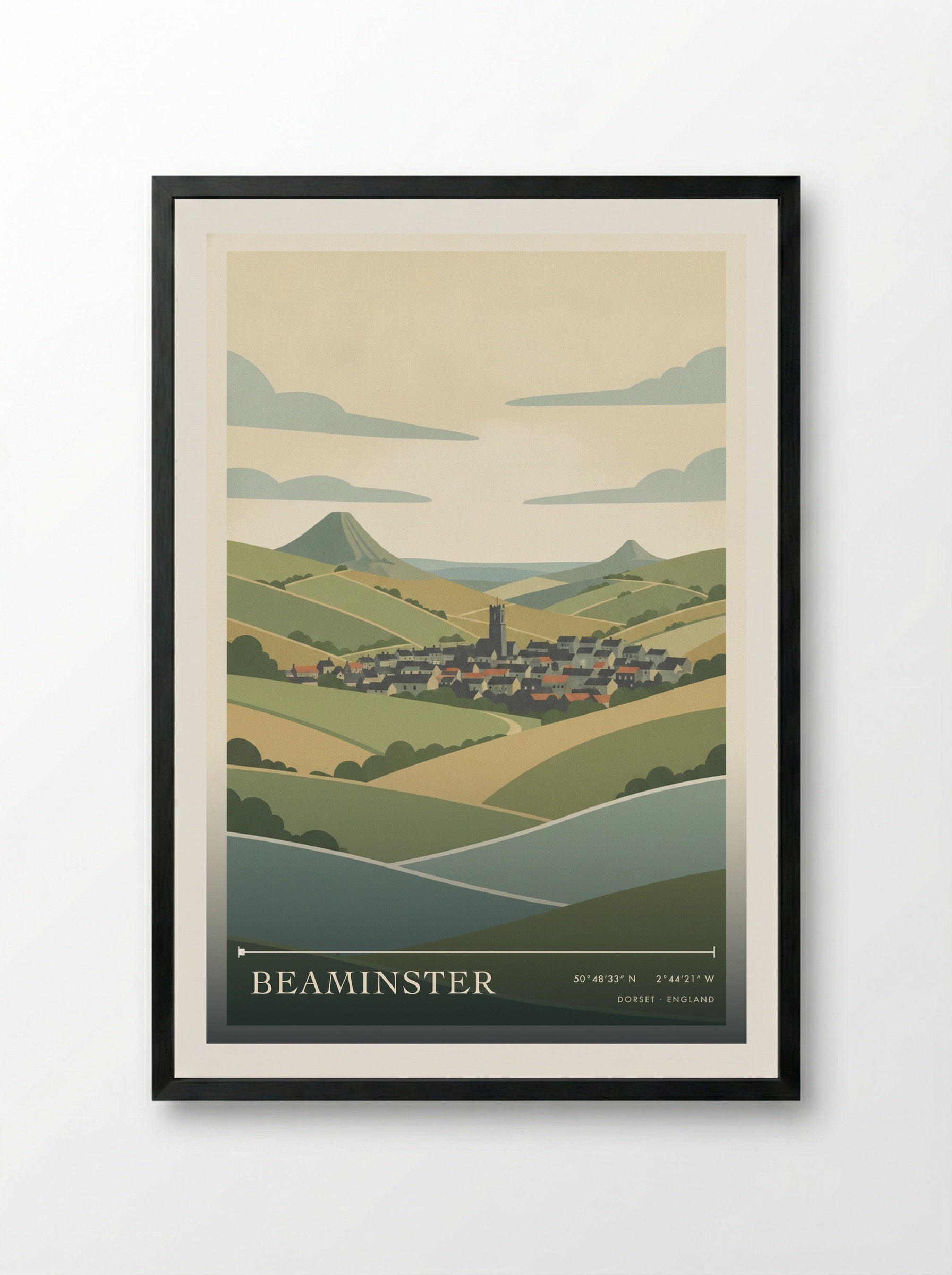 Beaminster Dorset England Travel Poster - Framed Print Black