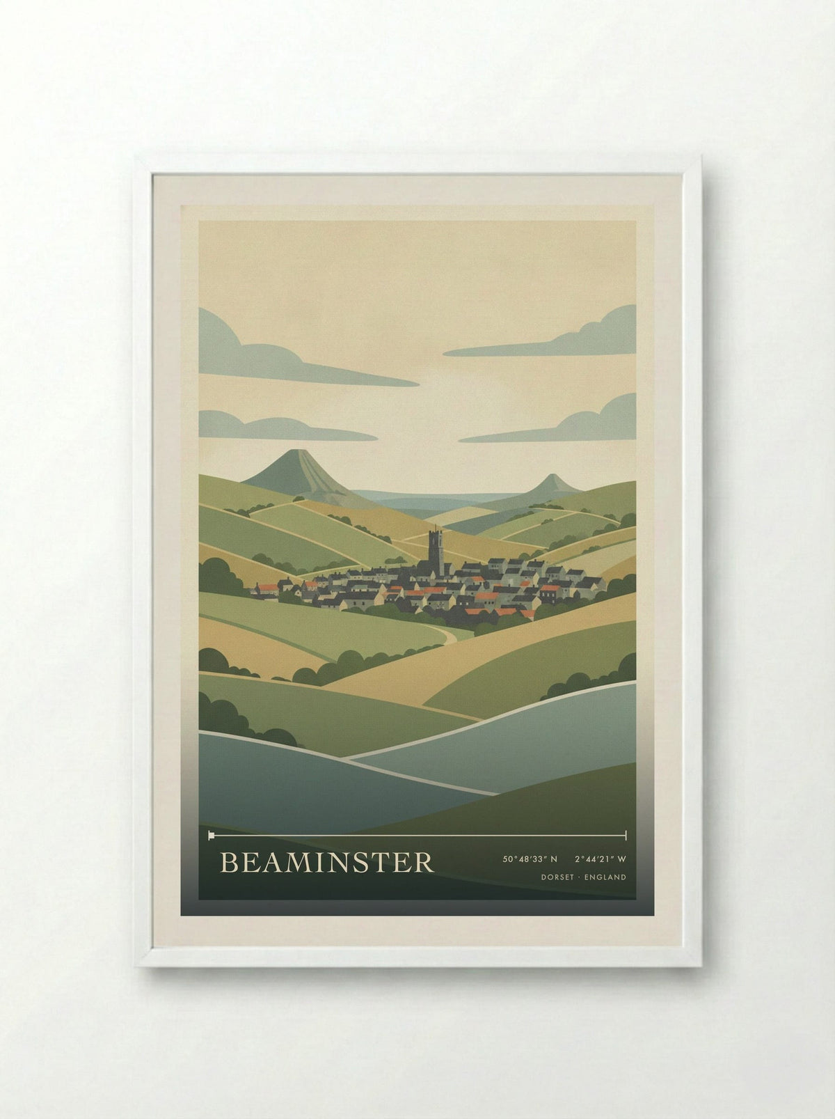 Beaminster Dorset England Travel Poster - Framed Print White