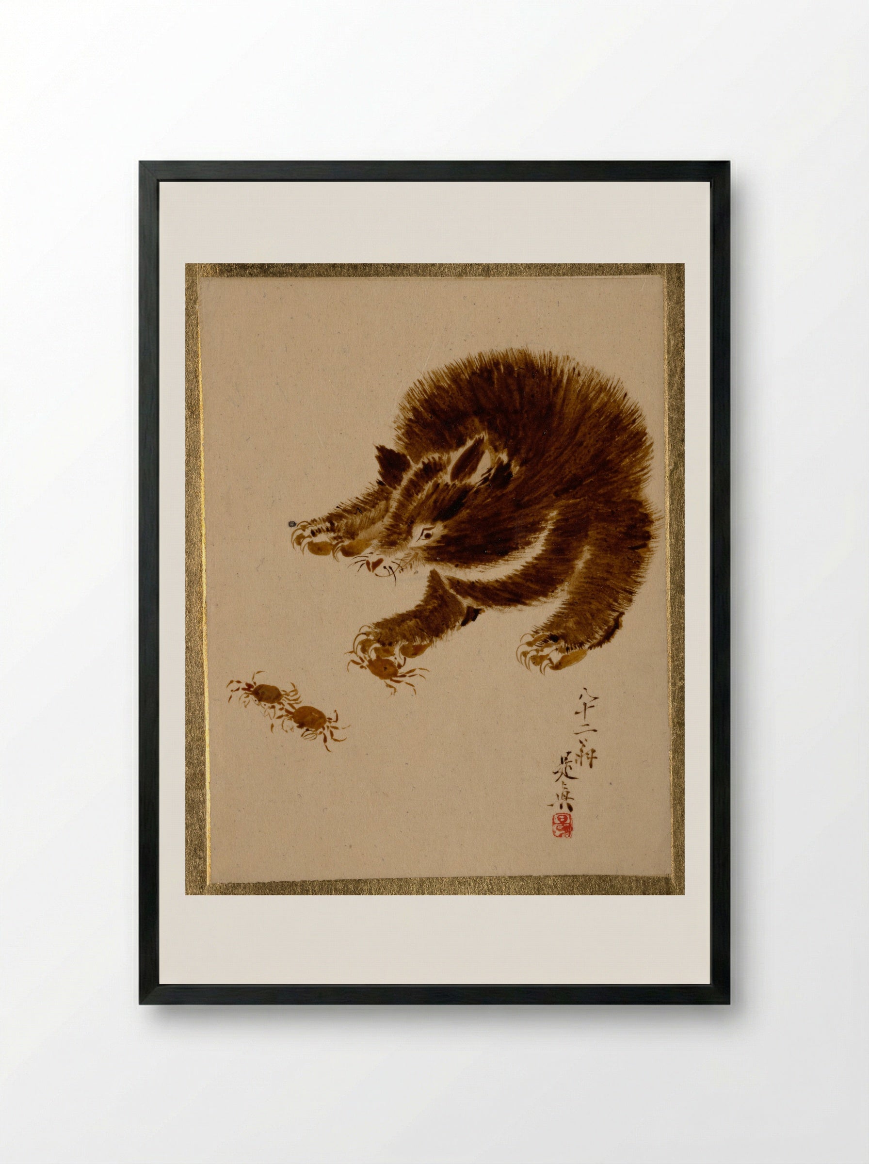 Bear and Crabs - Shibata Zeshin - Framed Print Black