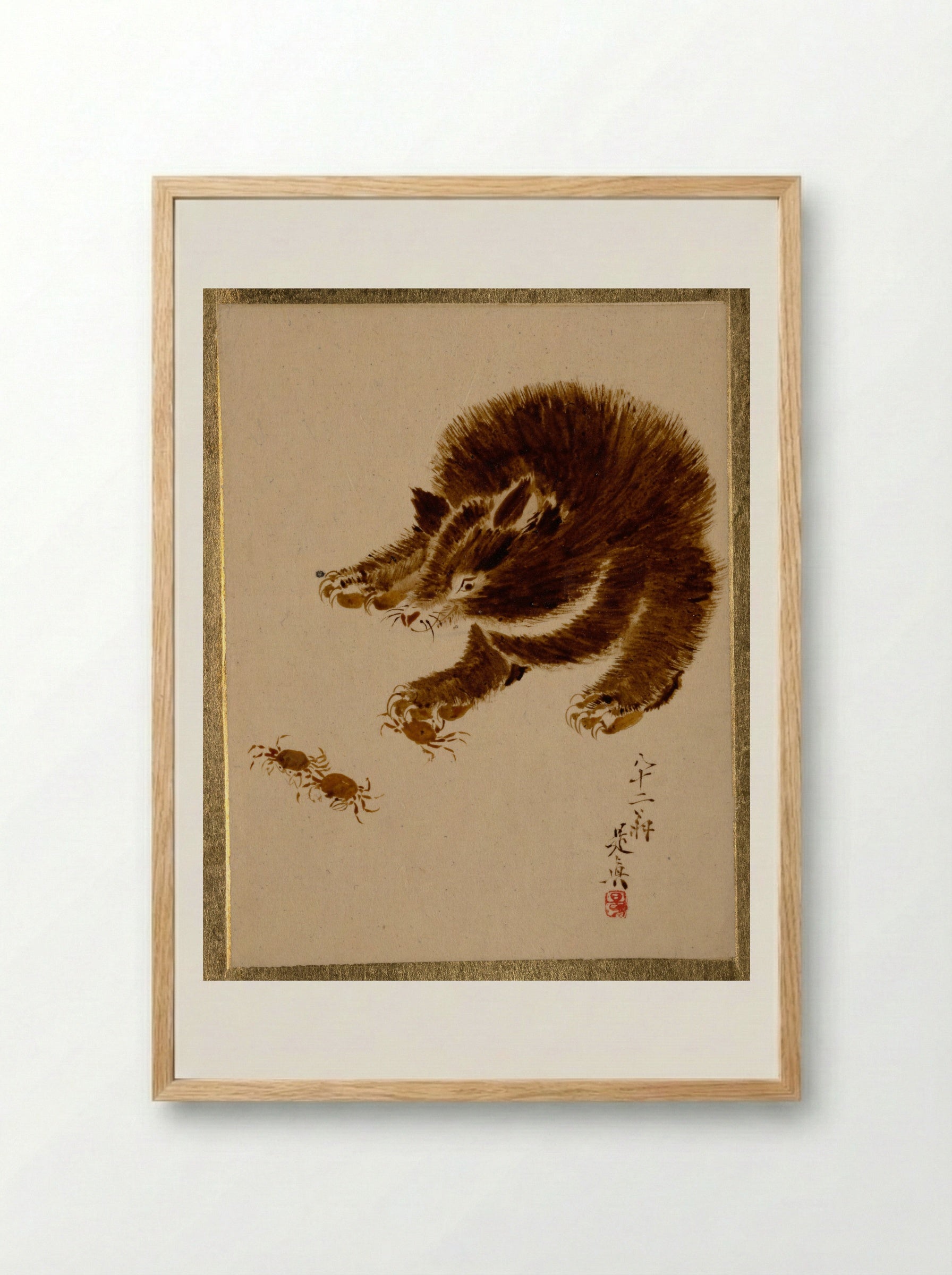 Bear and Crabs - Shibata Zeshin - Framed Print Wood