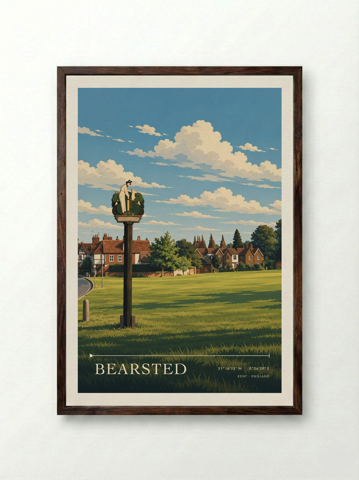 Bearsted, Kent | Travel Poster - Framed Print Dark Wood