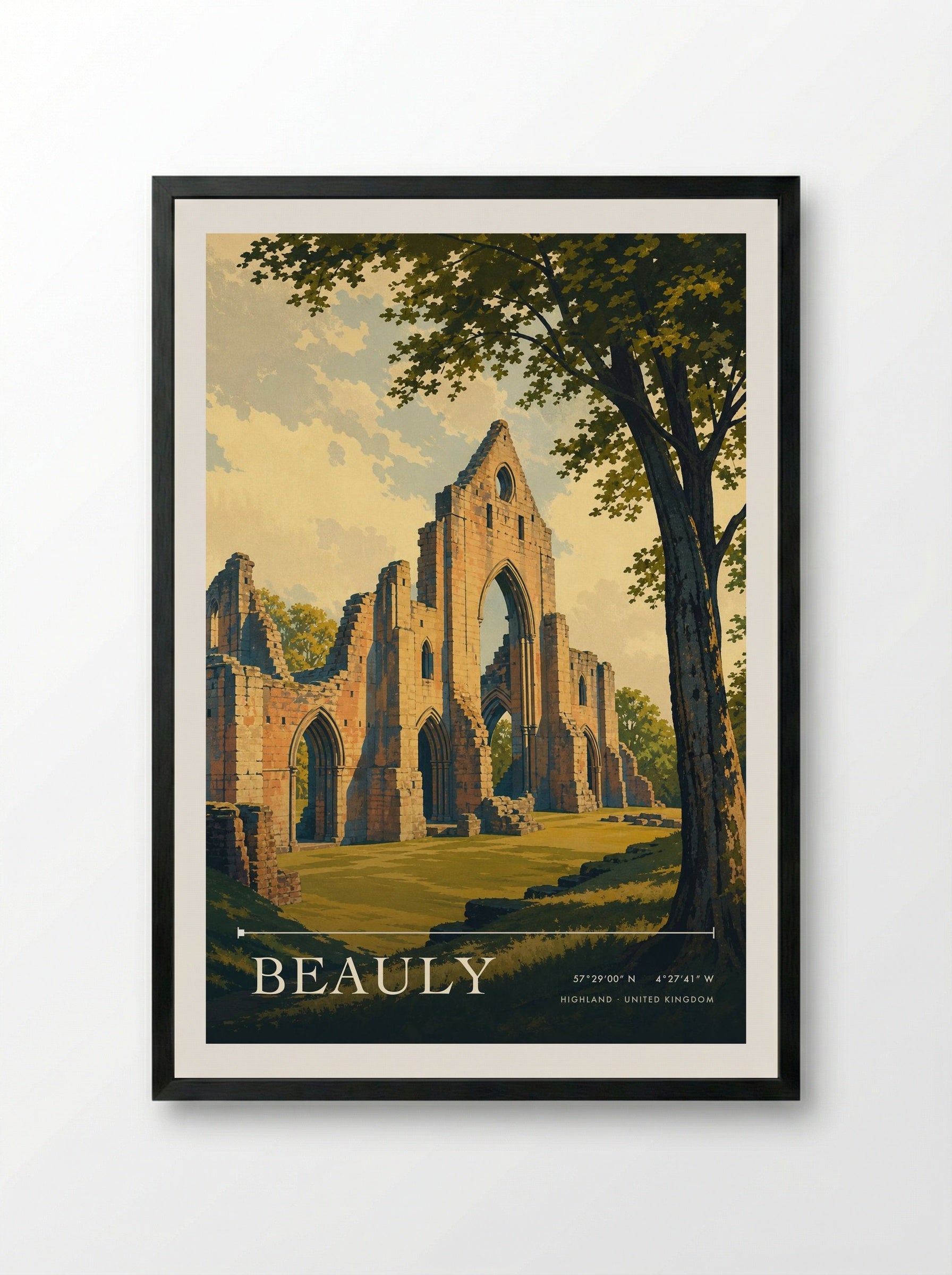 Beauly Highland United Kingdom Travel Poster - Framed Print Black