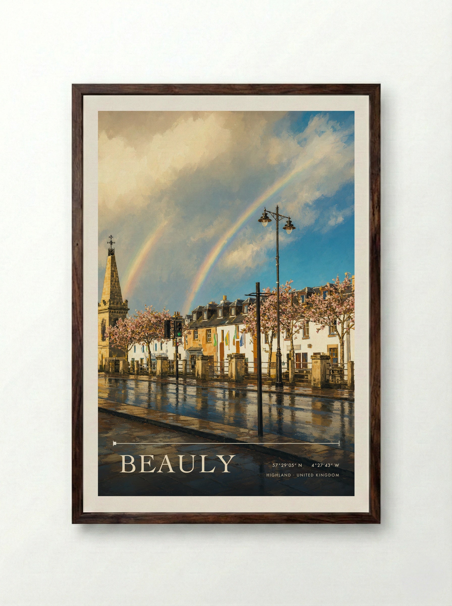 Beauly Highland United Kingdom Travel Poster - Framed Print Dark Wood