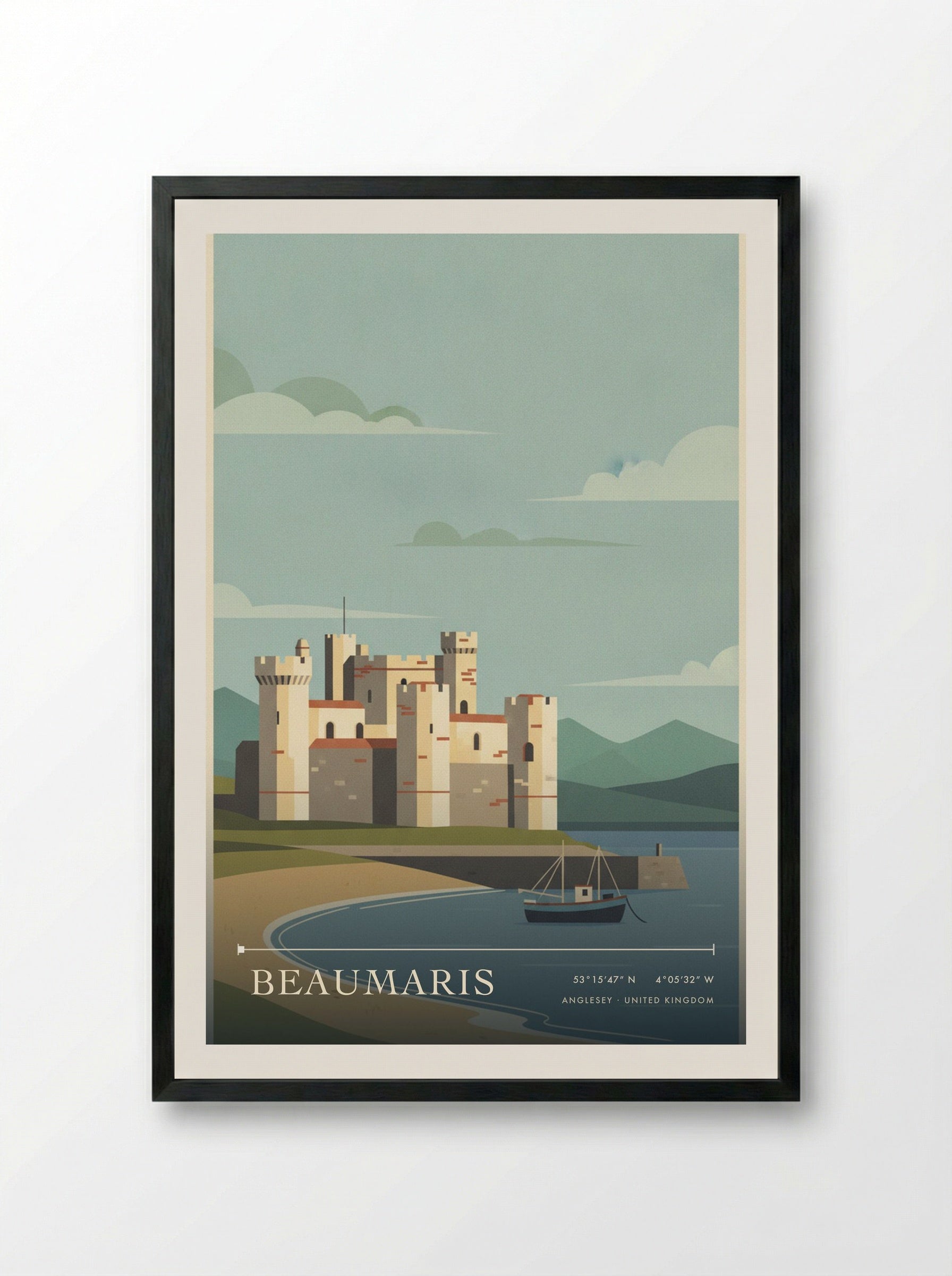 Beaumaris Anglesey United Kingdom Travel Poster - Framed Print Black