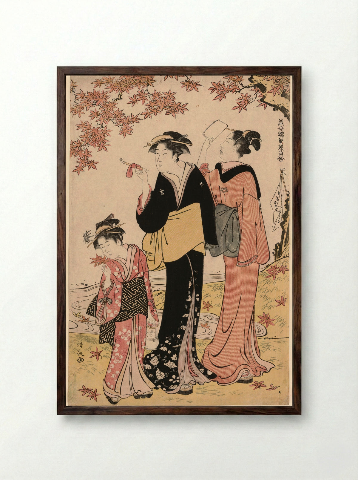 Beauties Under a Maple Tree - Torii Kiyonaga - Framed Print Dark Wood