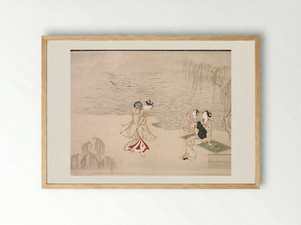 Beauties at the Seashore - Ippitsusai Bunchō - Framed Print Wood