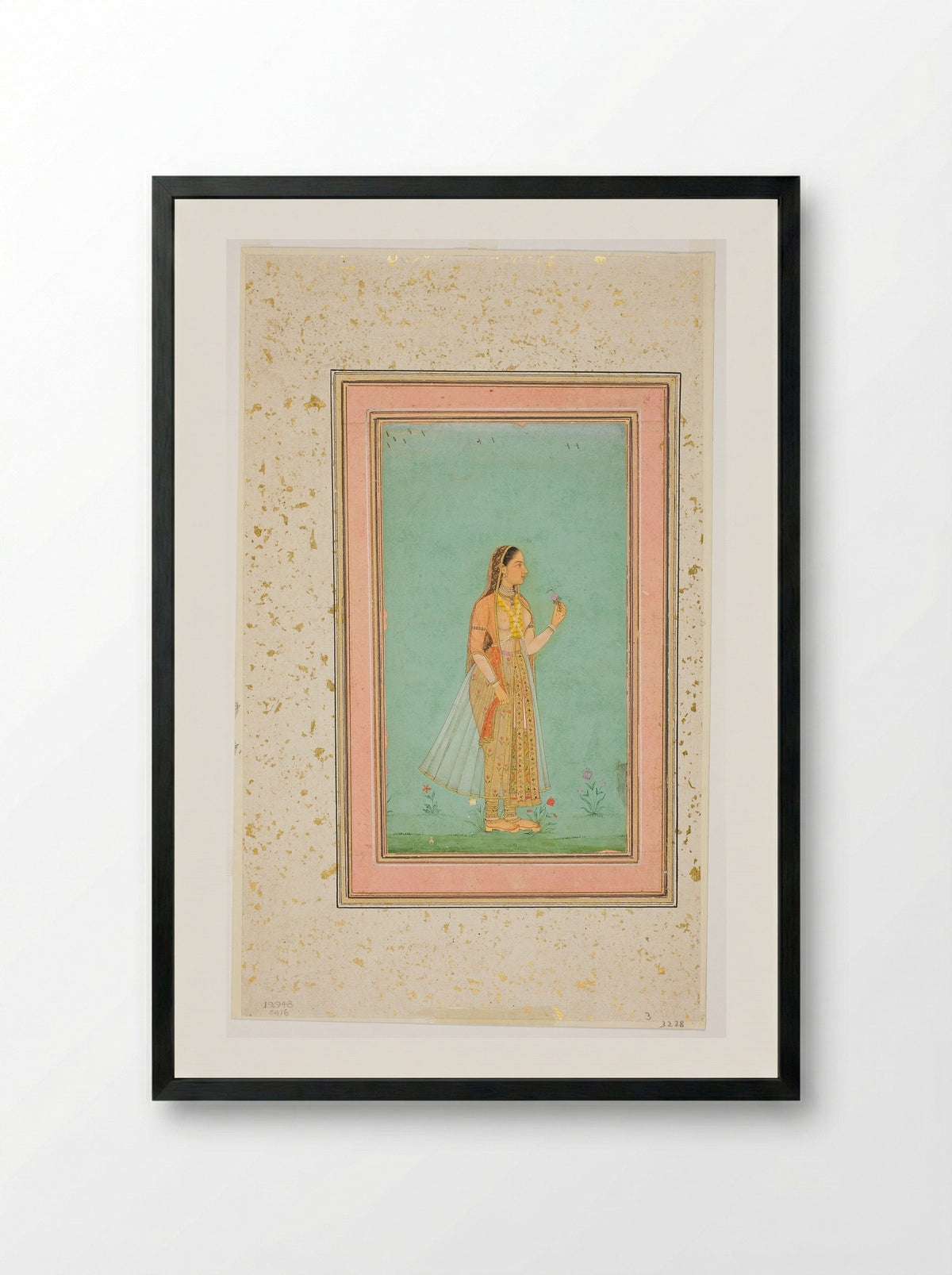 Beauty Holding a Flower - Mughal School - Framed Print Black