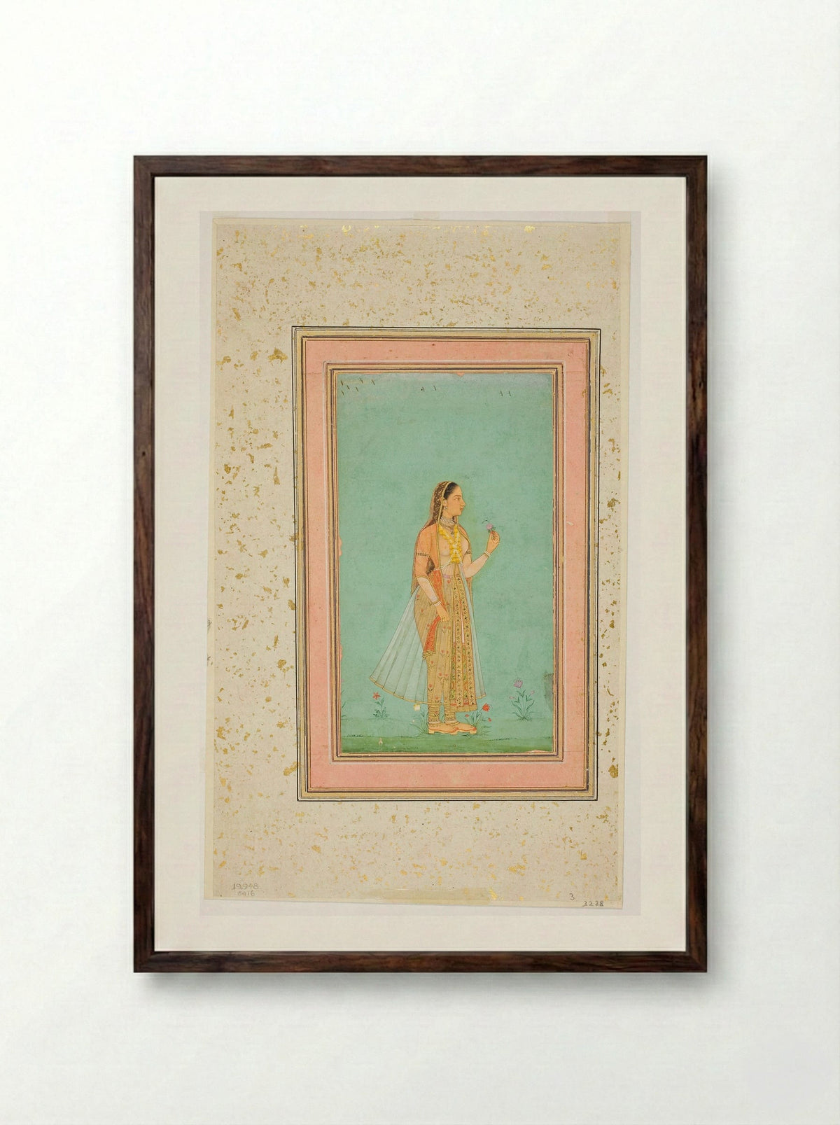 Beauty Holding a Flower - Mughal School - Framed Print Dark Wood