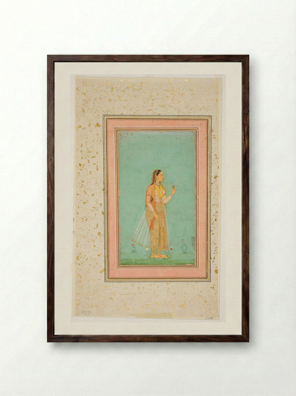 Beauty Holding a Flower - Mughal School - Framed Print Dark Wood