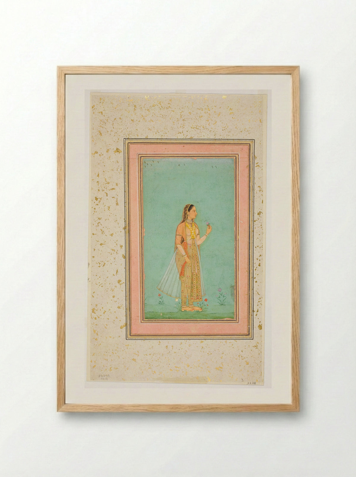 Beauty Holding a Flower - Mughal School - Framed Print Wood