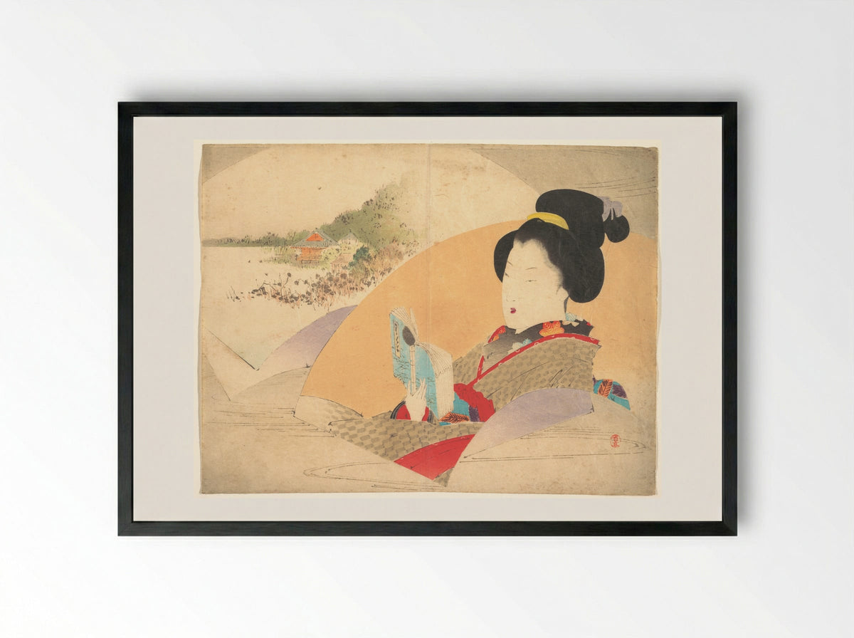 Beauty Looking at Shinobazu Pond - Watanabe Seitei - Framed Print Black